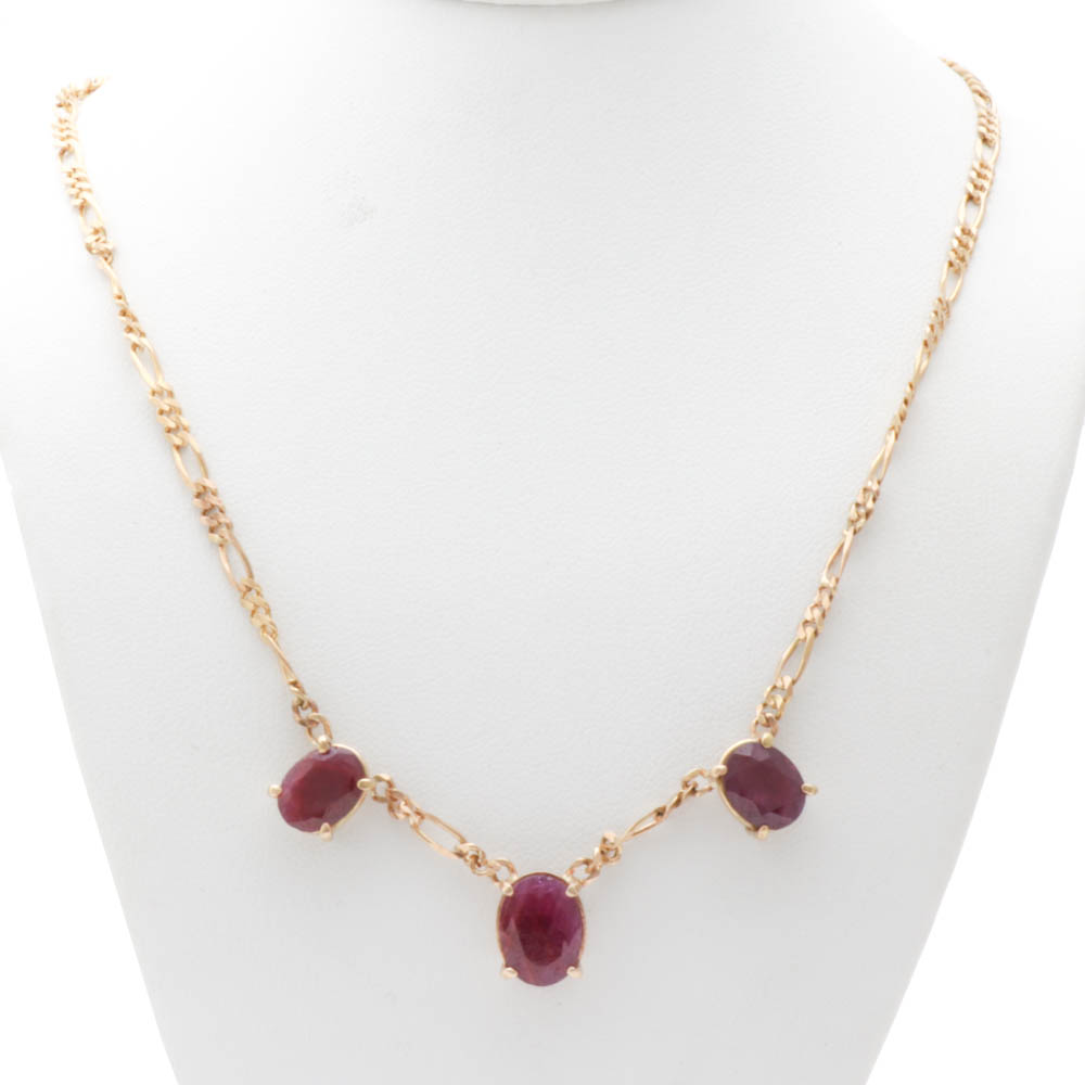 14K Yellow Gold Ruby Necklace