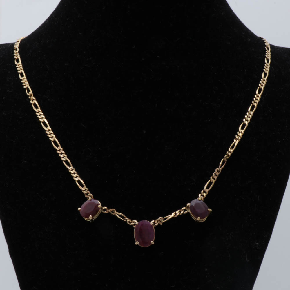 14K Yellow Gold Ruby Necklace