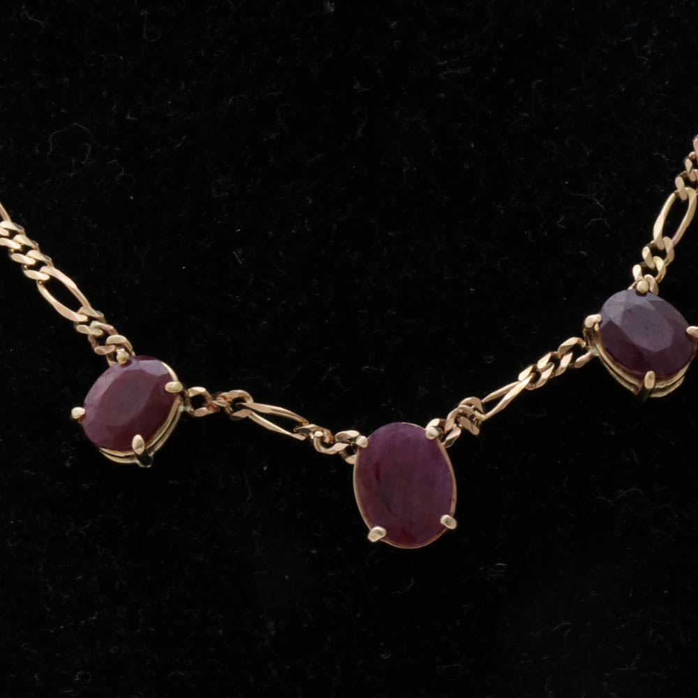 14K Yellow Gold Ruby Necklace