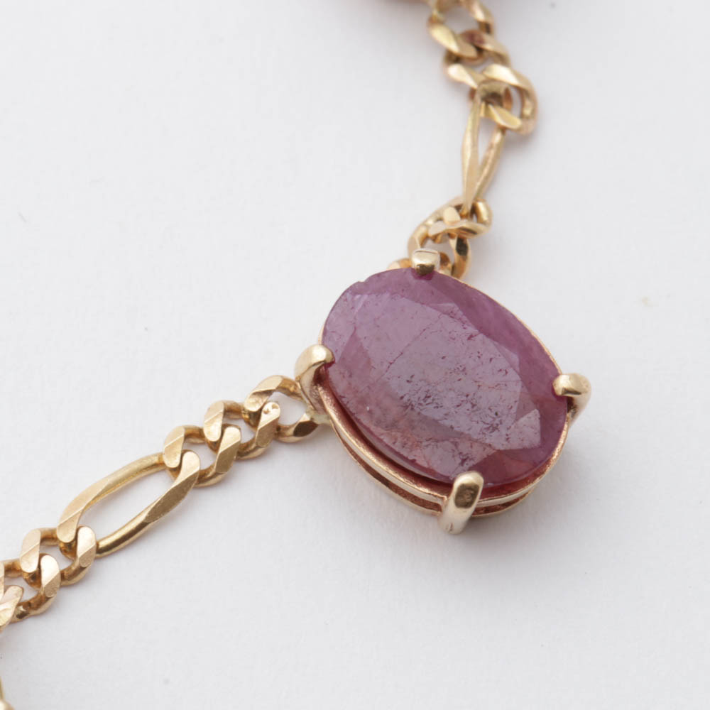 14K Yellow Gold Ruby Necklace