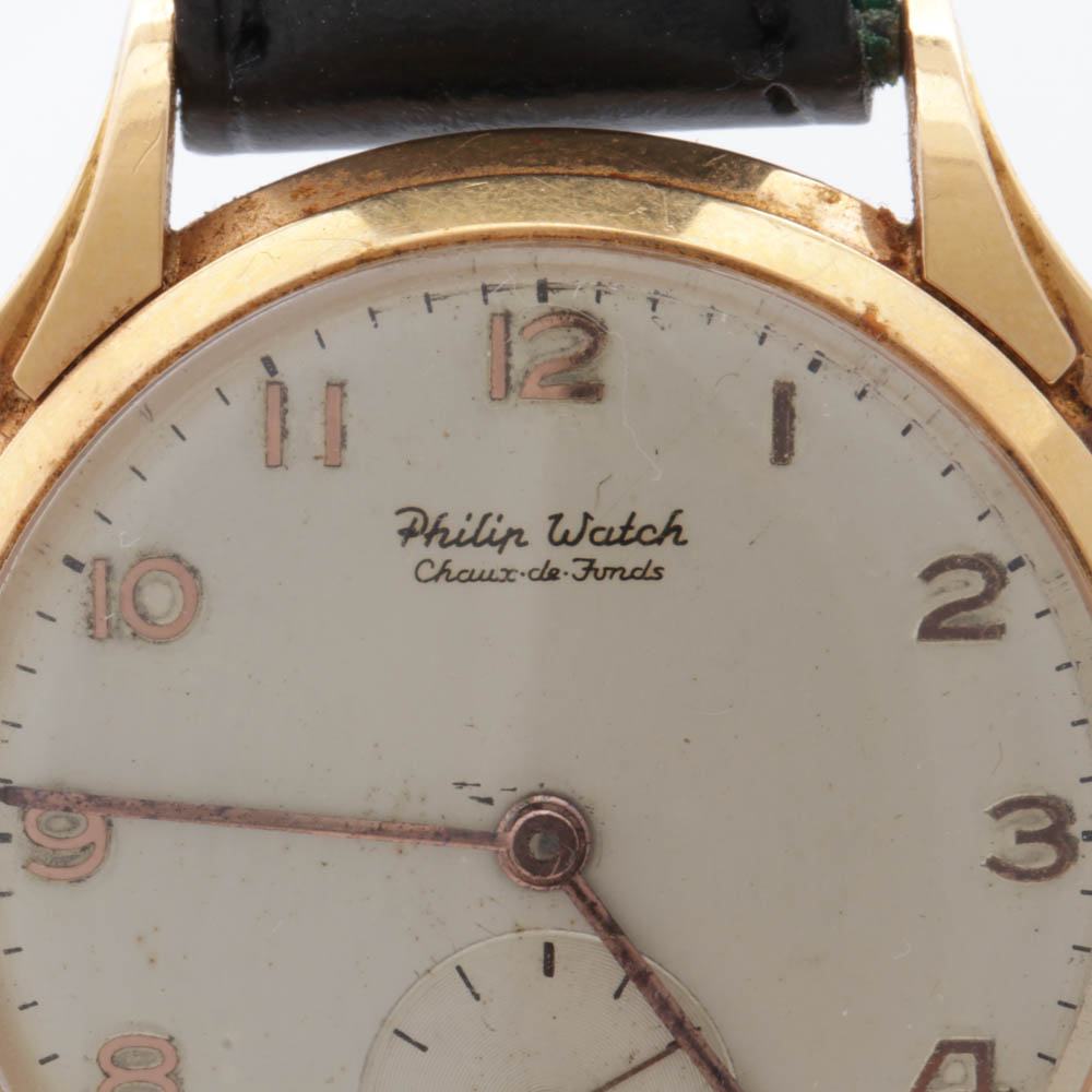 Philip Watch 18K Yellow Gold Swiss Mechanical Watch with Leather Strap