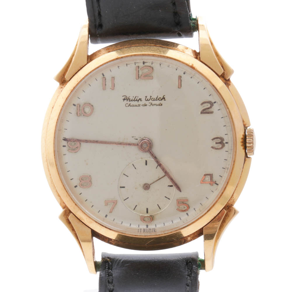 Philip Watch 18K Yellow Gold Swiss Mechanical Watch with Leather Strap