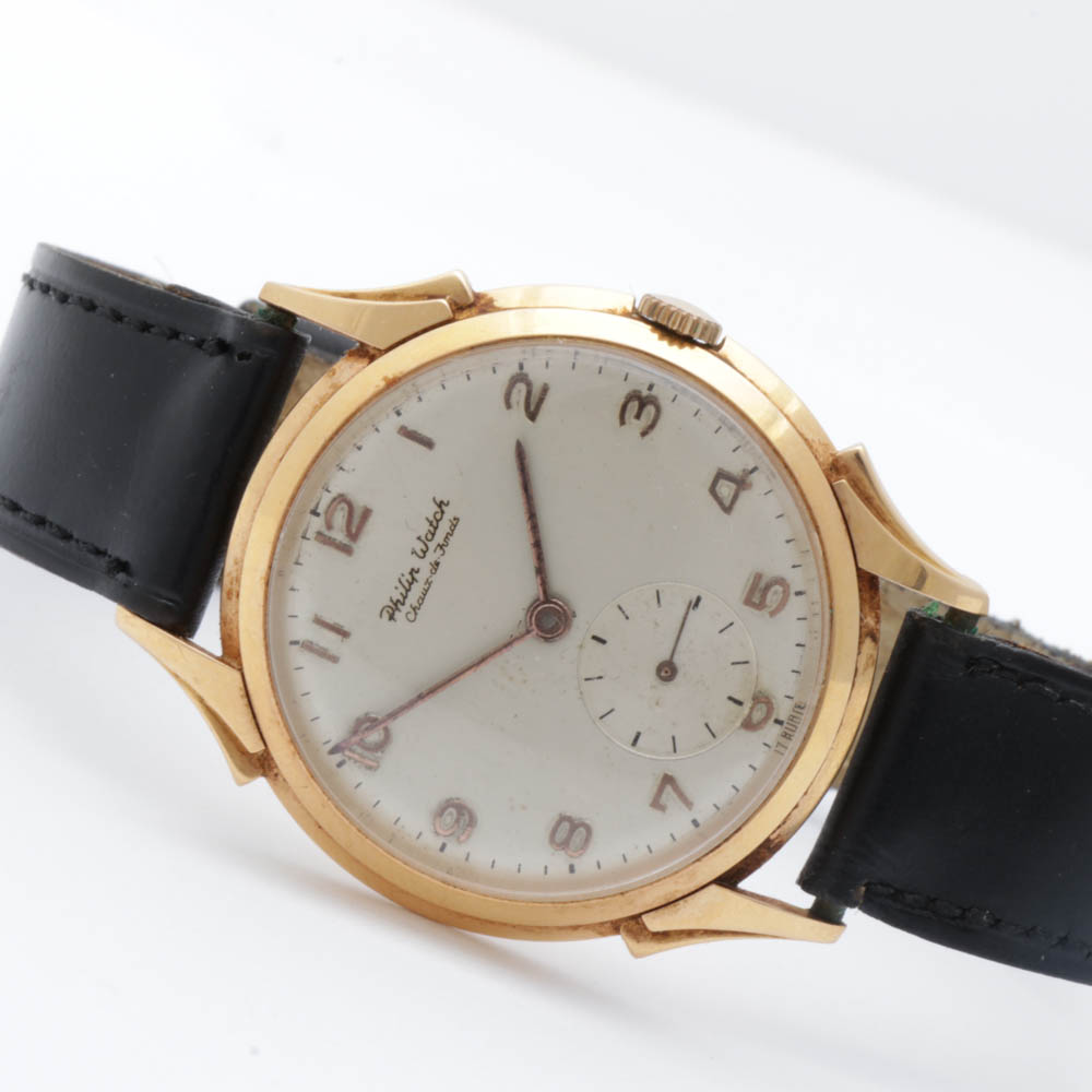 Philip Watch 18K Yellow Gold Swiss Mechanical Watch with Leather Strap