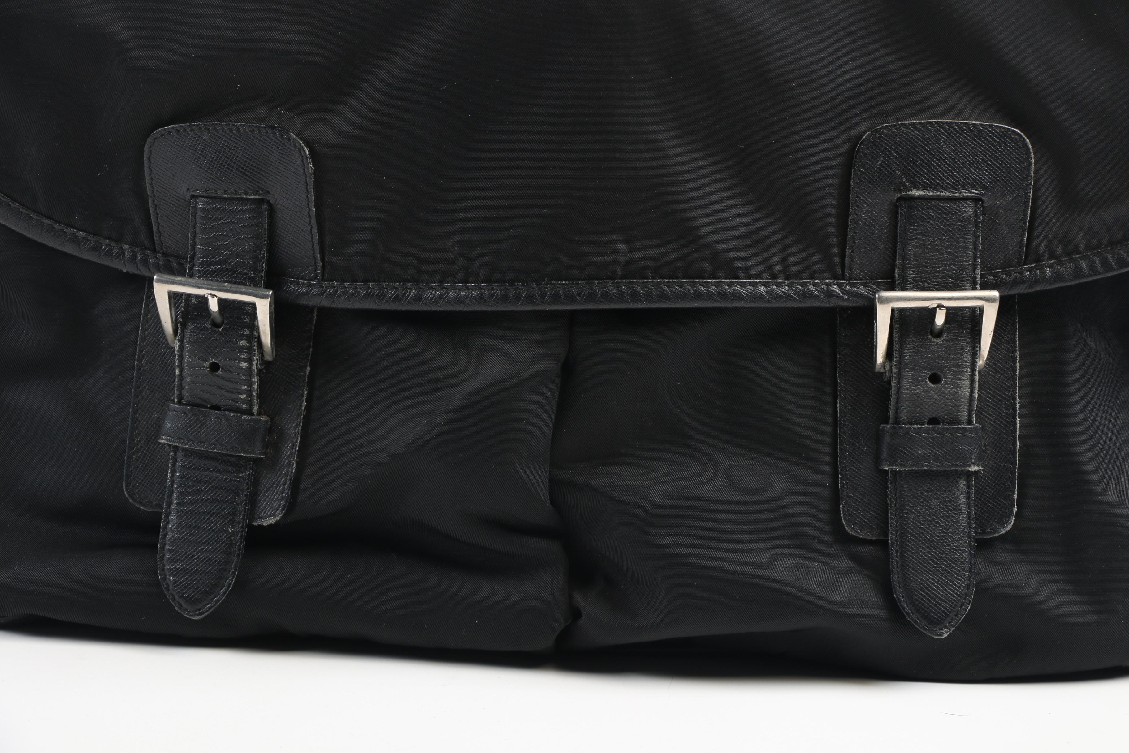 Prada Messenger Bag in Black Tessuto and Leather