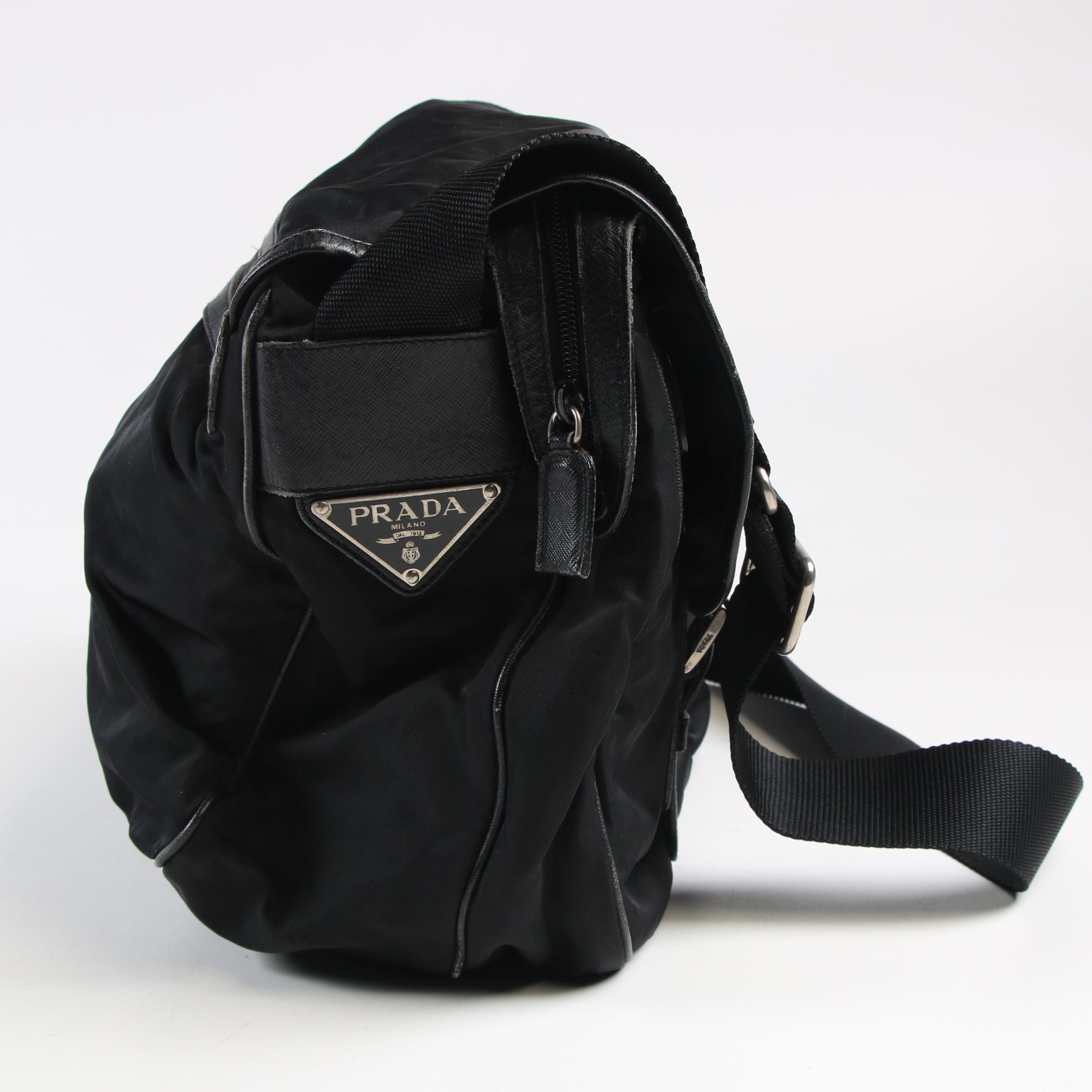Prada Messenger Bag in Black Tessuto and Leather