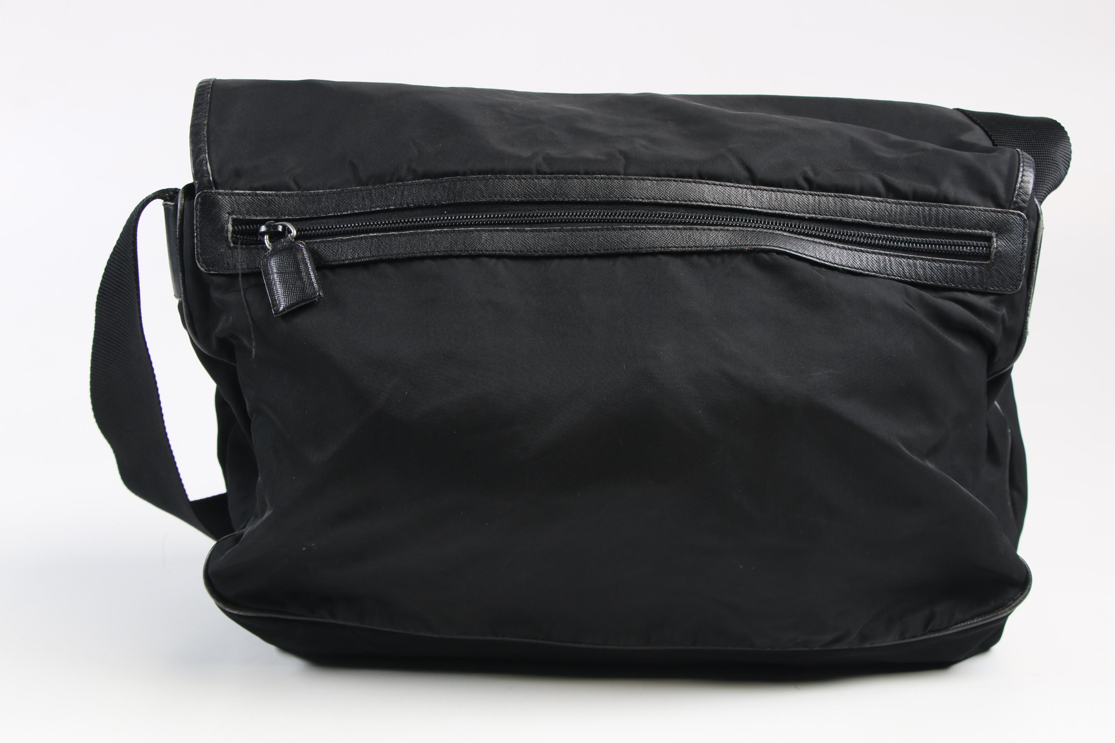 Prada Messenger Bag in Black Tessuto and Leather