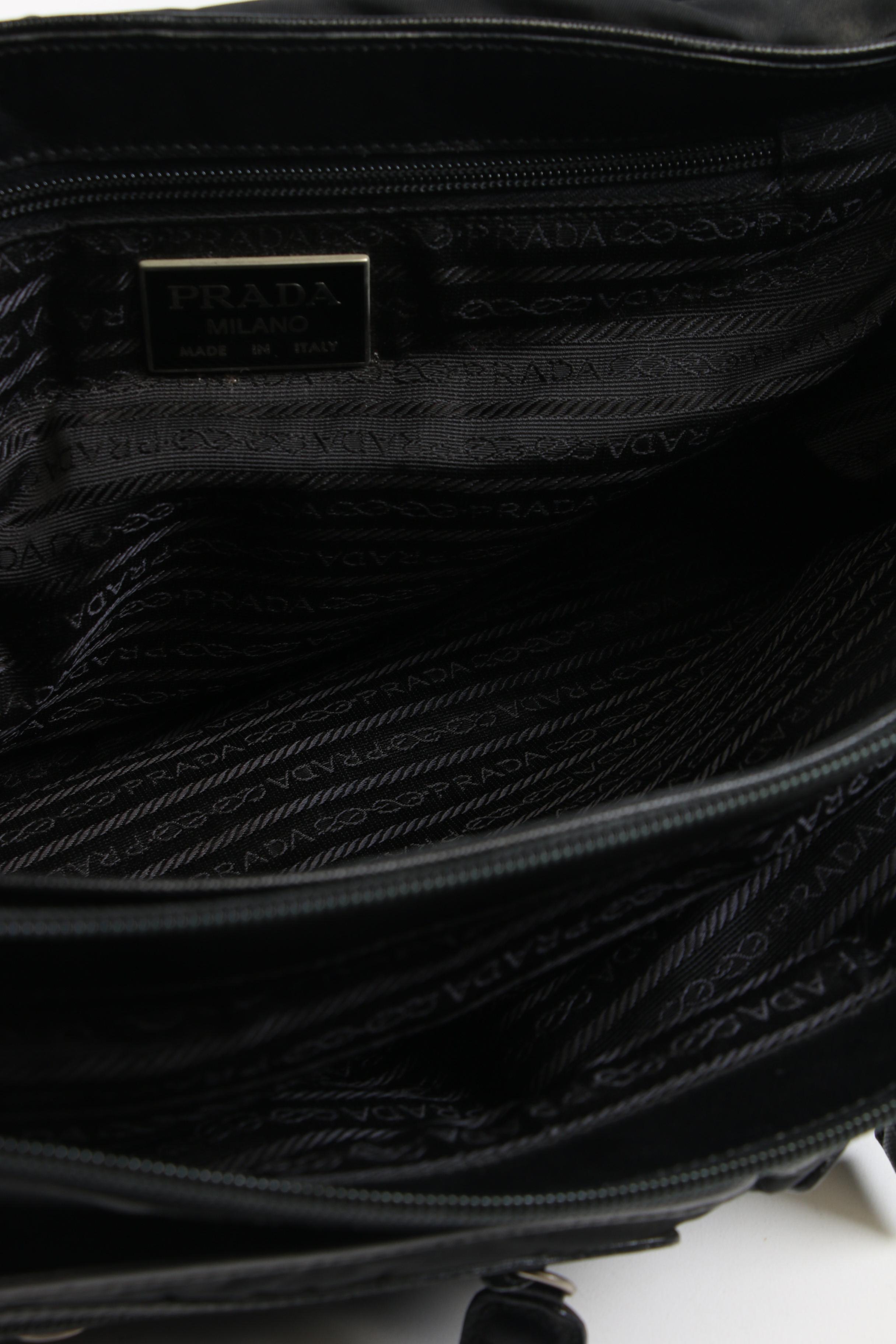 Prada Messenger Bag in Black Tessuto and Leather