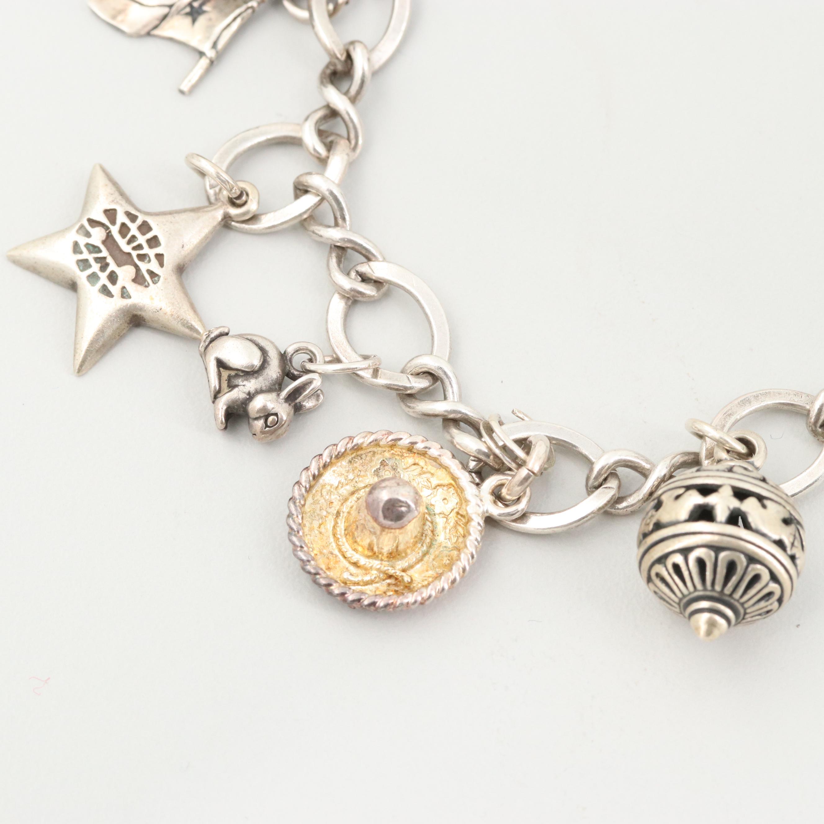 James Avery Sterling Silver Charm Bracelet Including Mother of Pearl Buddha