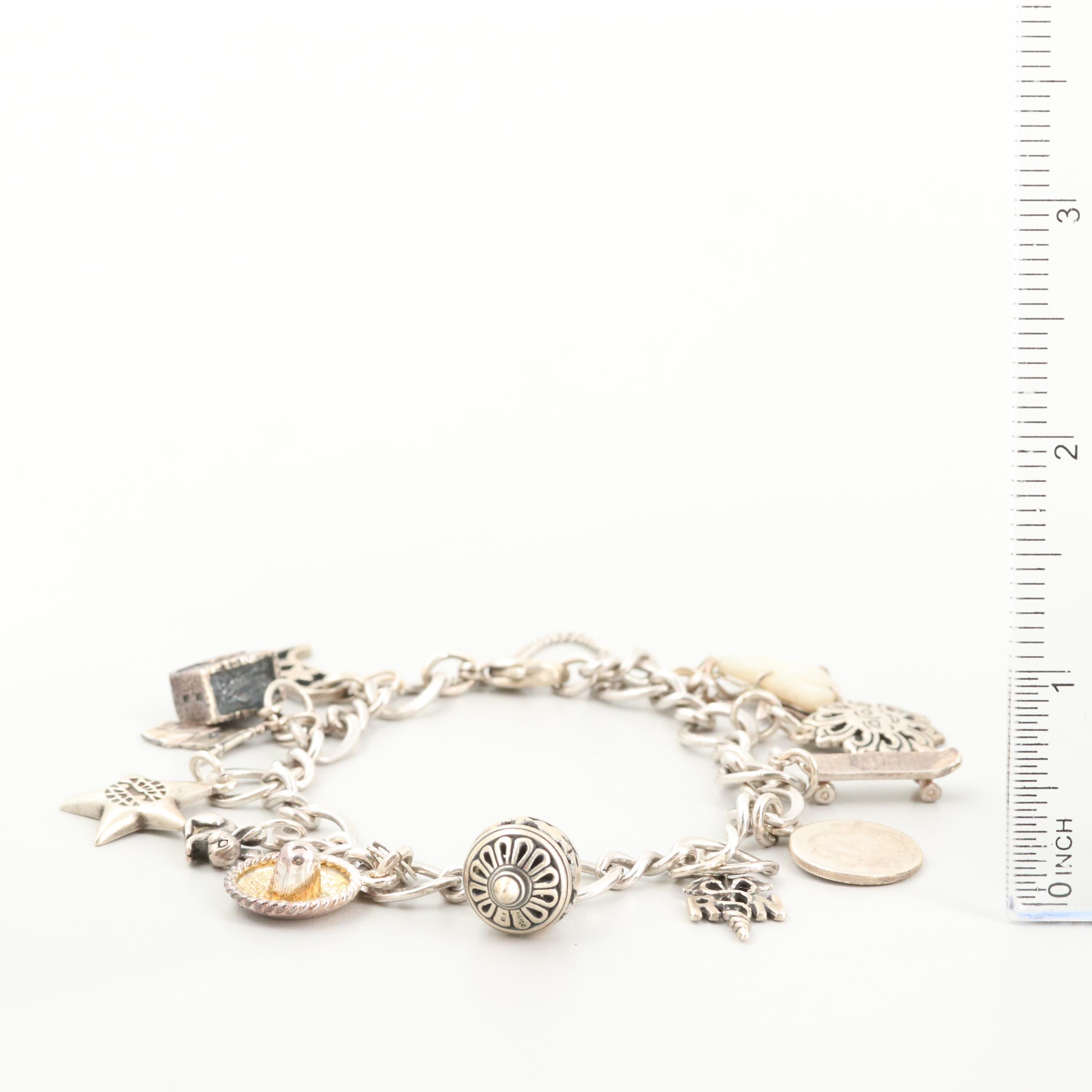 James Avery Sterling Silver Charm Bracelet Including Mother of Pearl Buddha