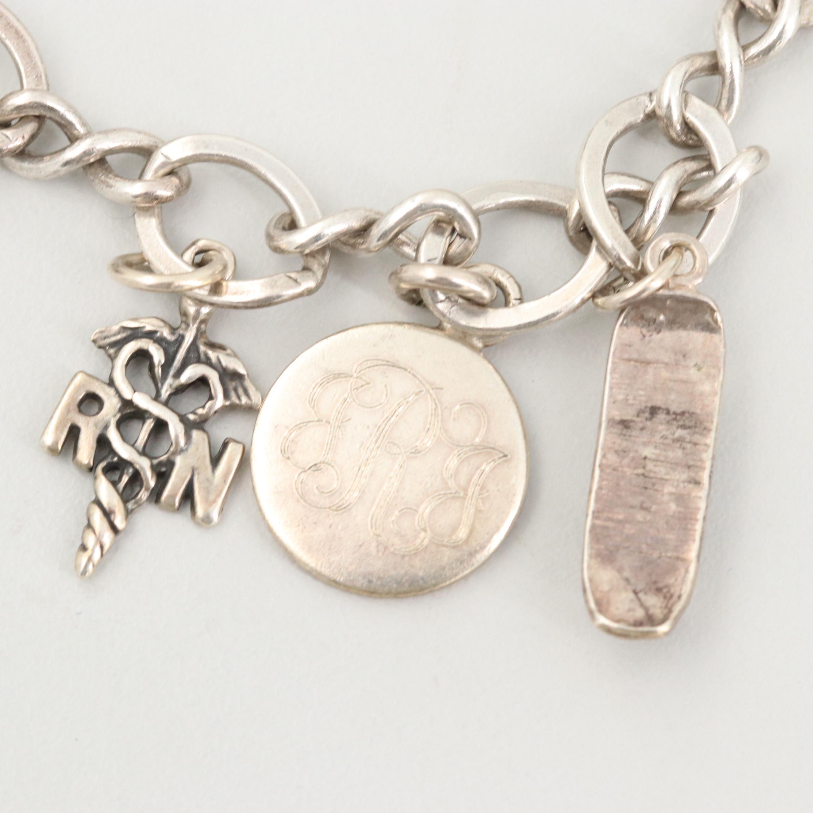 James Avery Sterling Silver Charm Bracelet Including Mother of Pearl Buddha