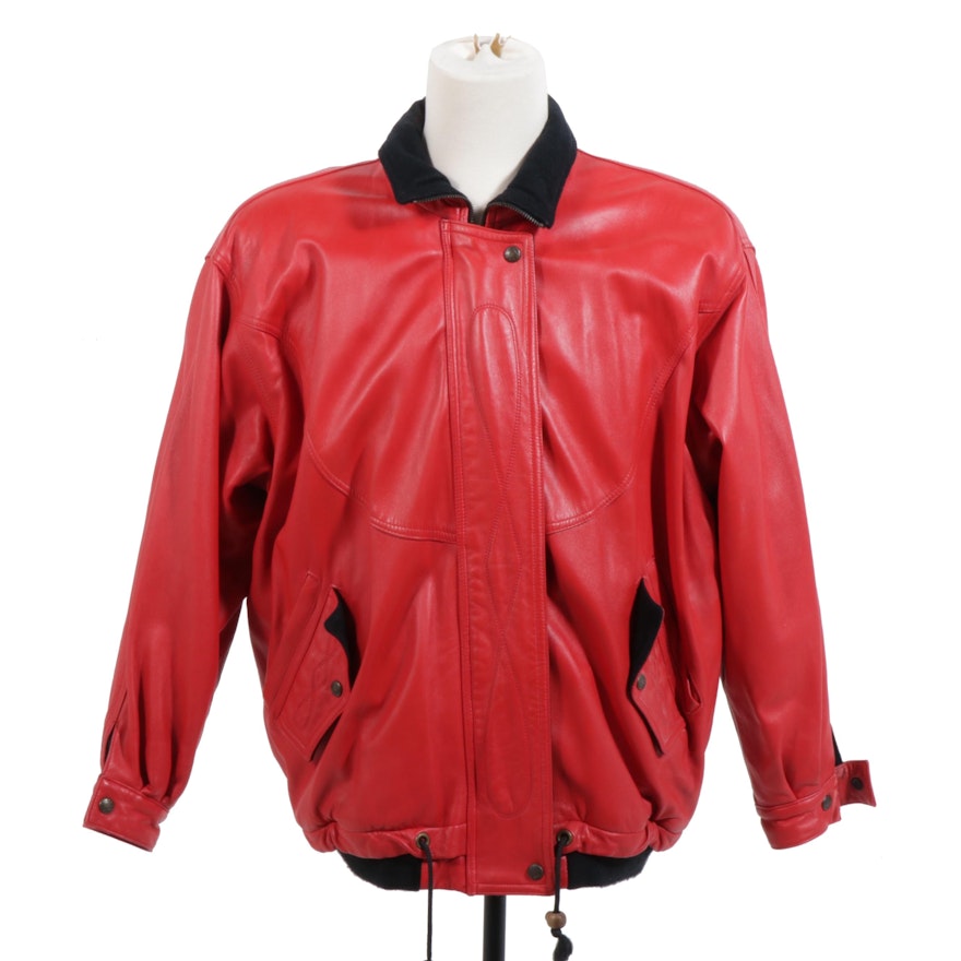 Bettina Red Leather Jacket Accented in Black