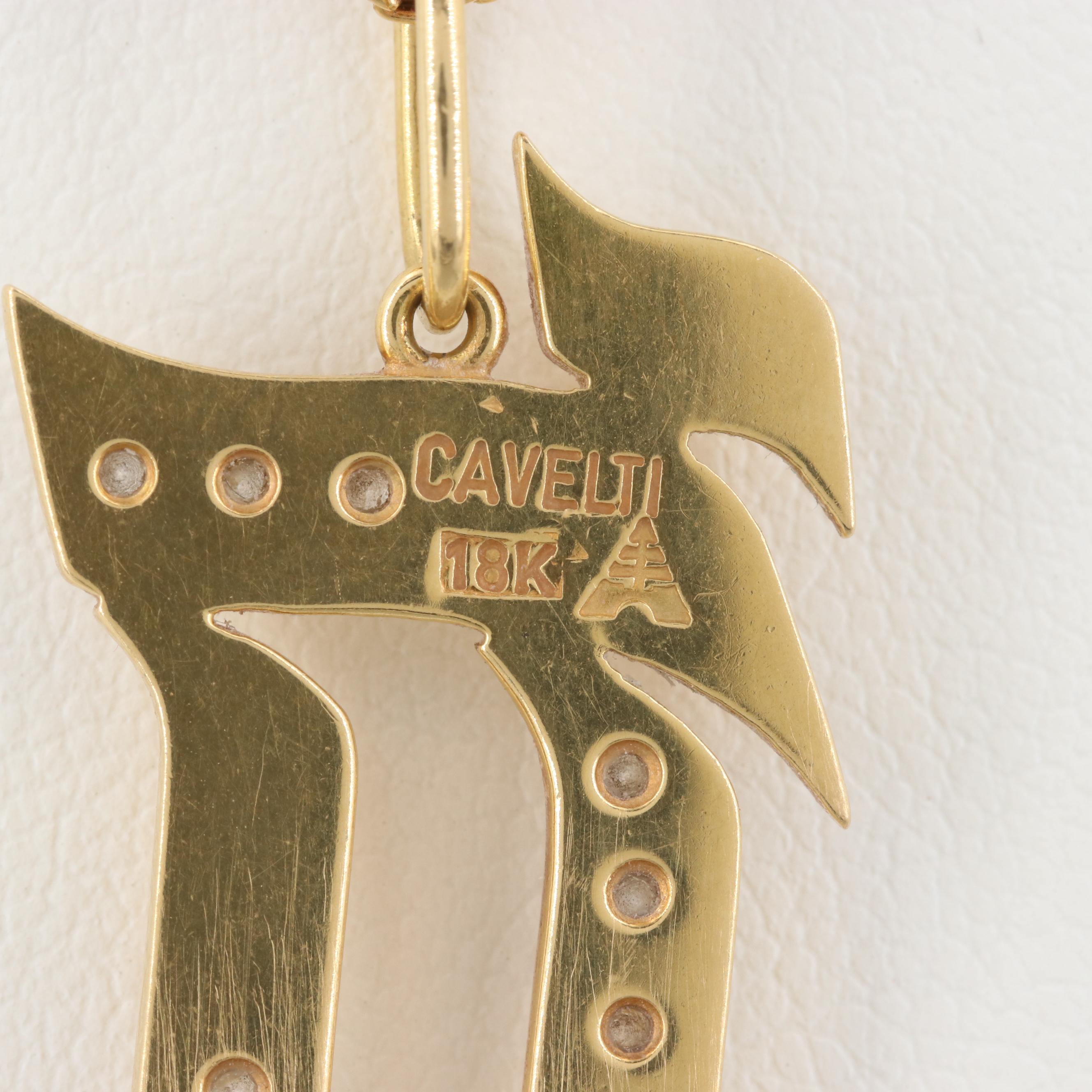 Toni Cavelti 18K Yellow Gold Diamond Hebrew Chai Pendant Necklace