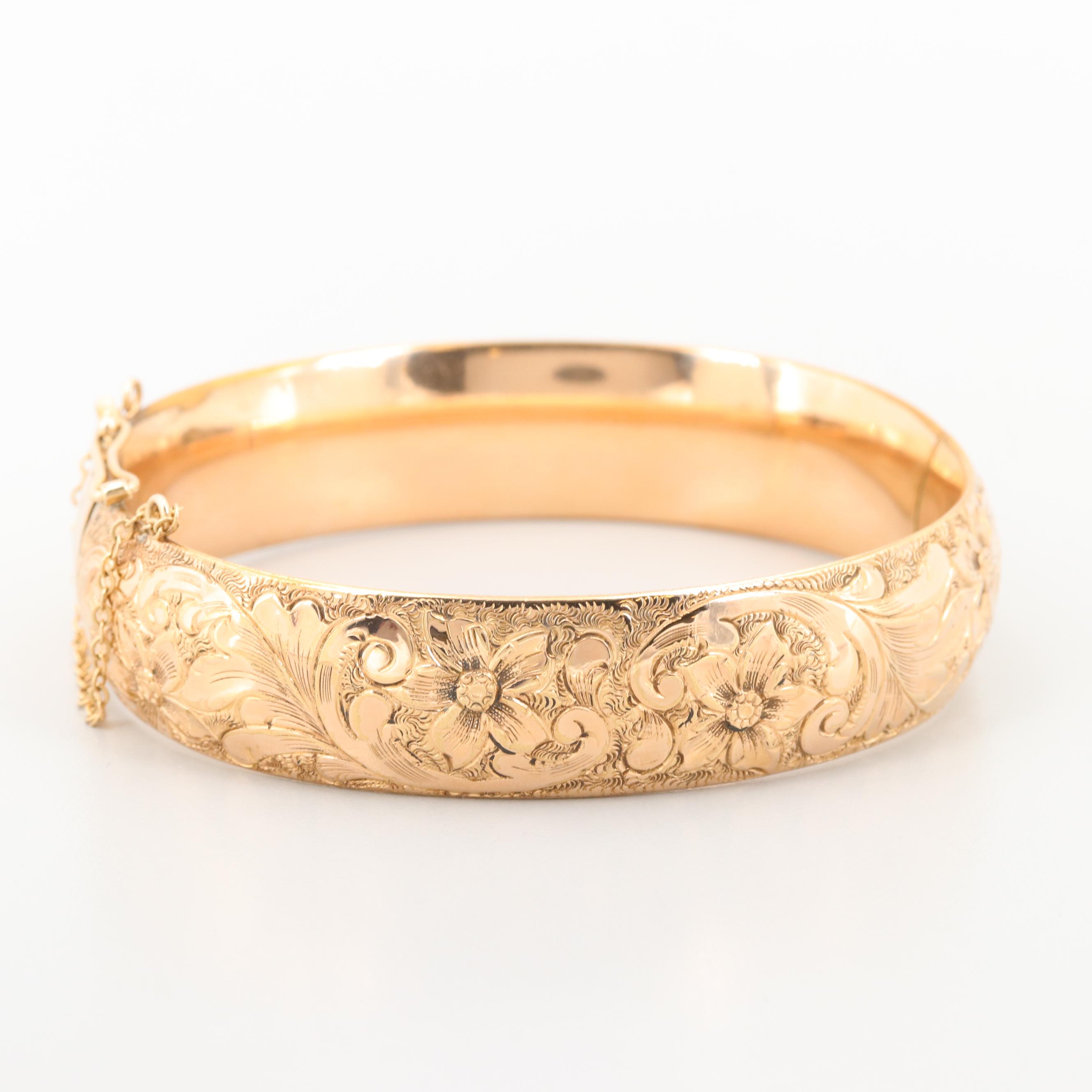 Vintage Gold Tone Engraved Bangle Bracelet