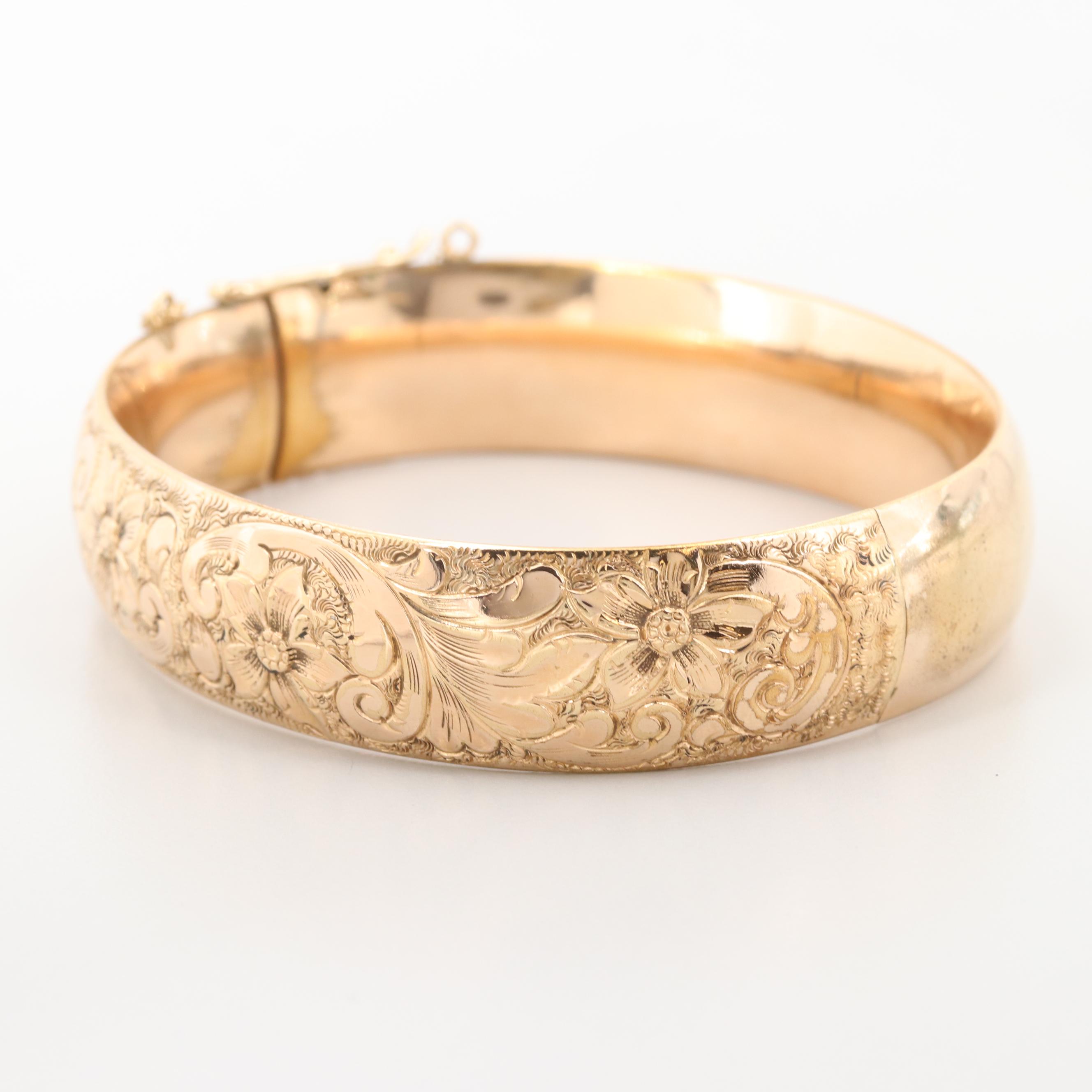 Vintage Gold Tone Engraved Bangle Bracelet
