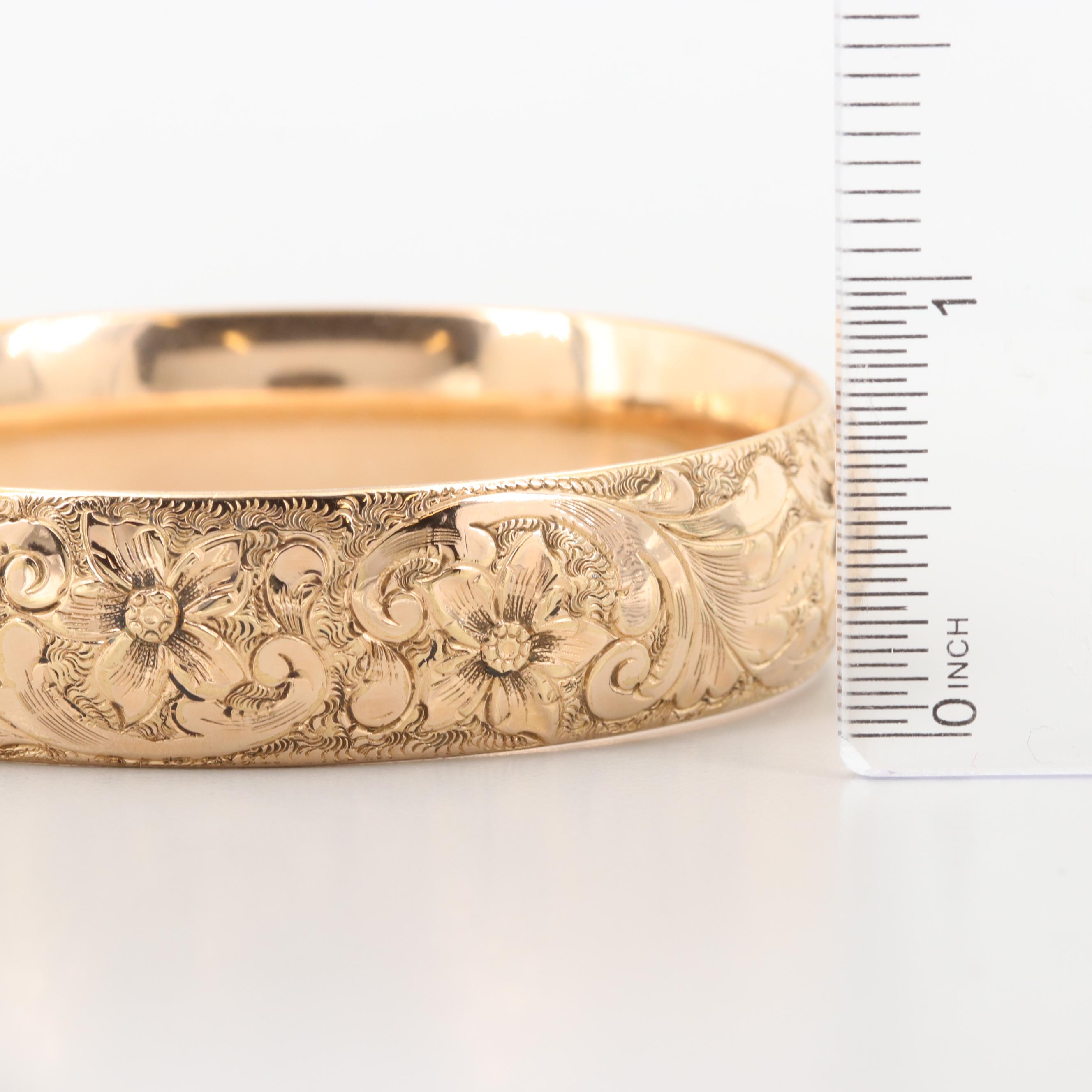 Vintage Gold Tone Engraved Bangle Bracelet