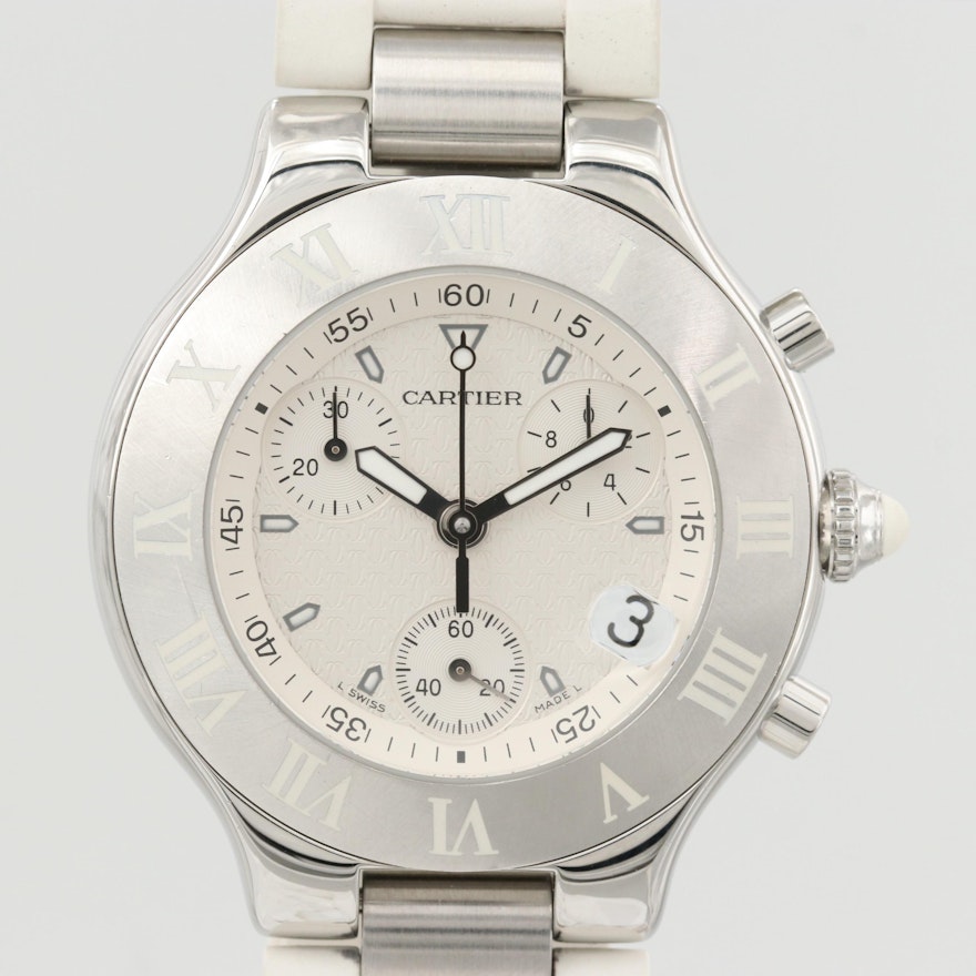 Cartier 21 Chronoscaph Stainless Steel Quartz Chronograph Wristwatch