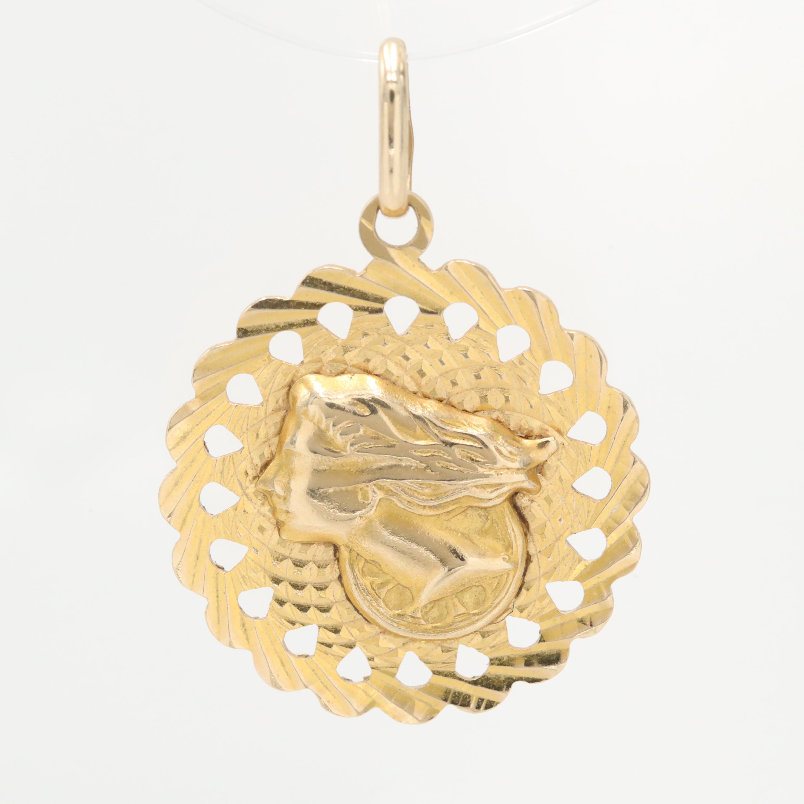 14K Yellow Gold Lady Justice Pendant