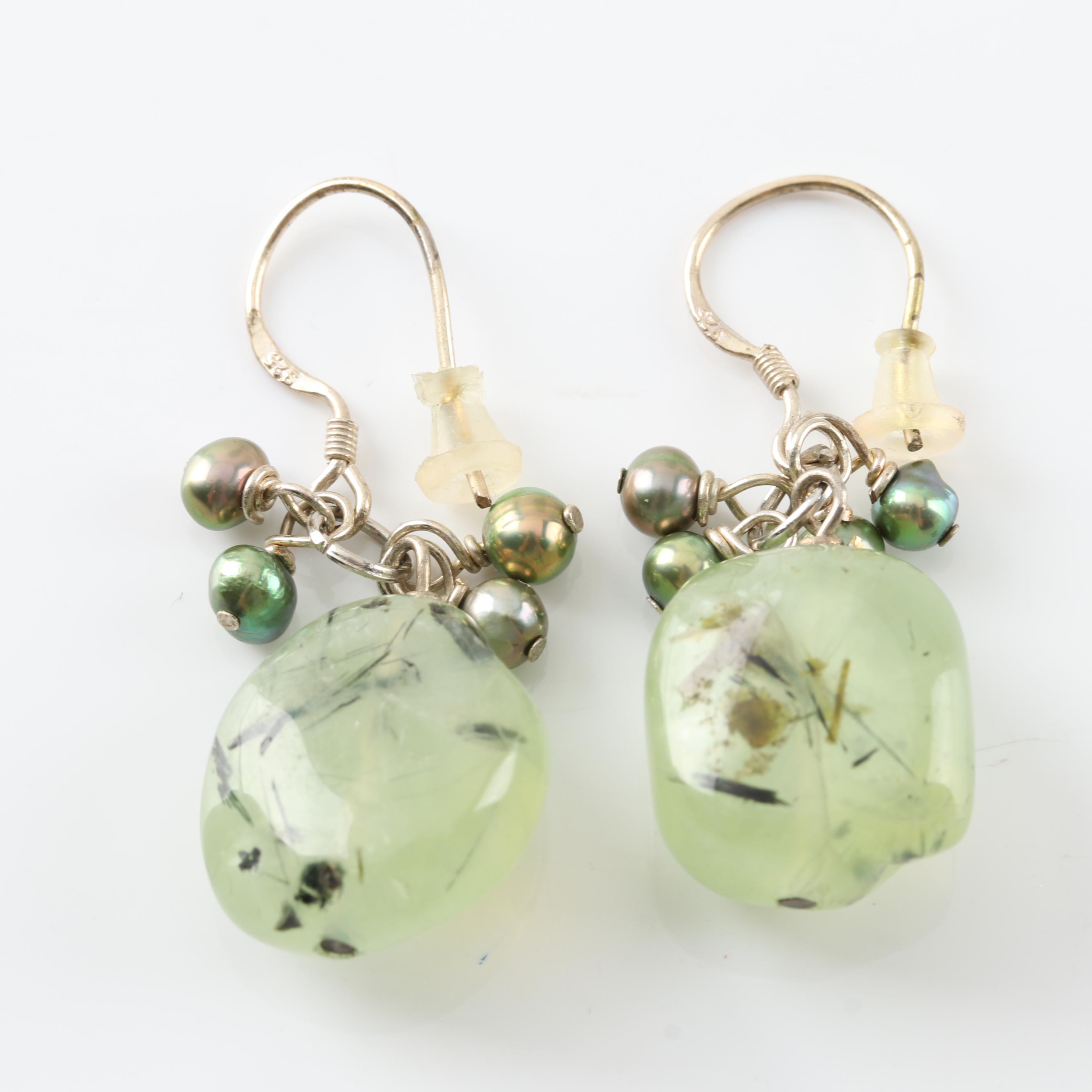 Shannon Diego Sterling Silver Quartz Bead Necklace with Prehnite Earrings