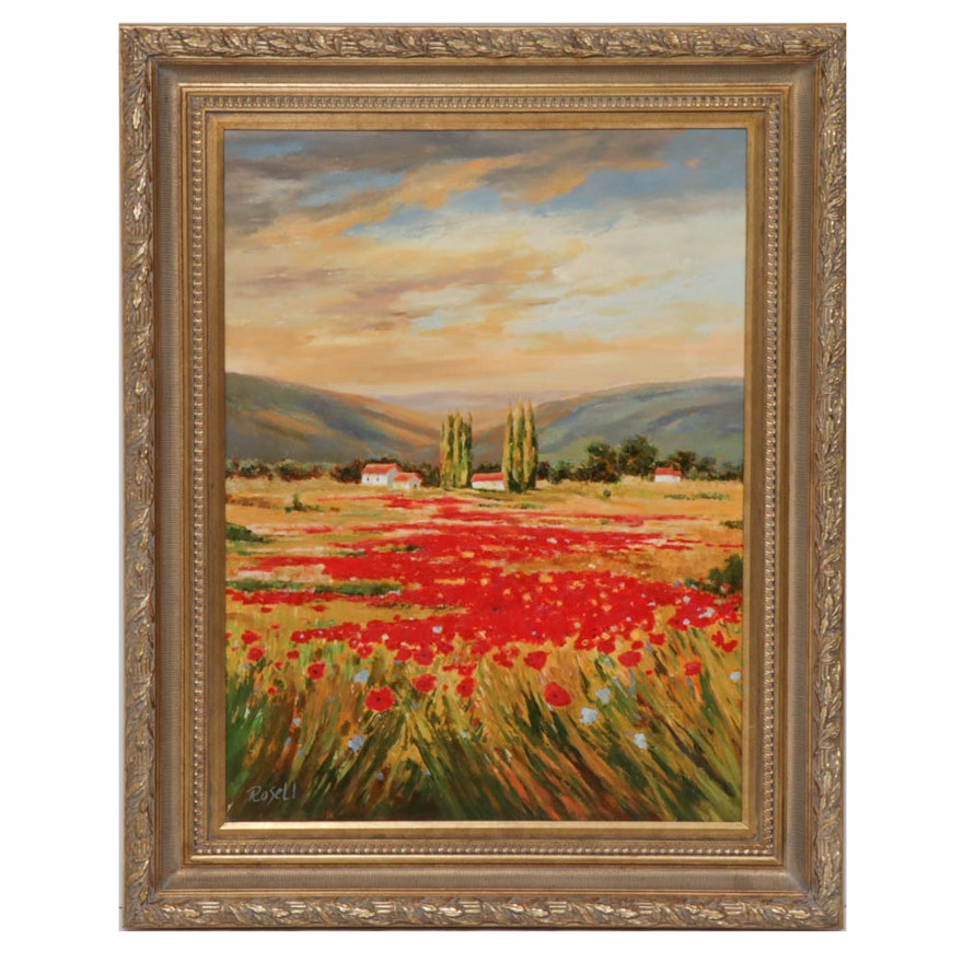 Juan Rosell Poppy Field Oil Painting