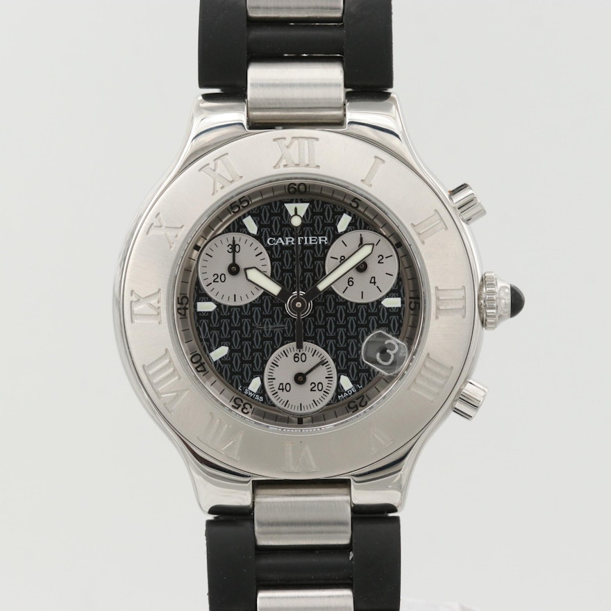 Cartier 21 Stainless Steel Chronograph Quartz Wristwatch