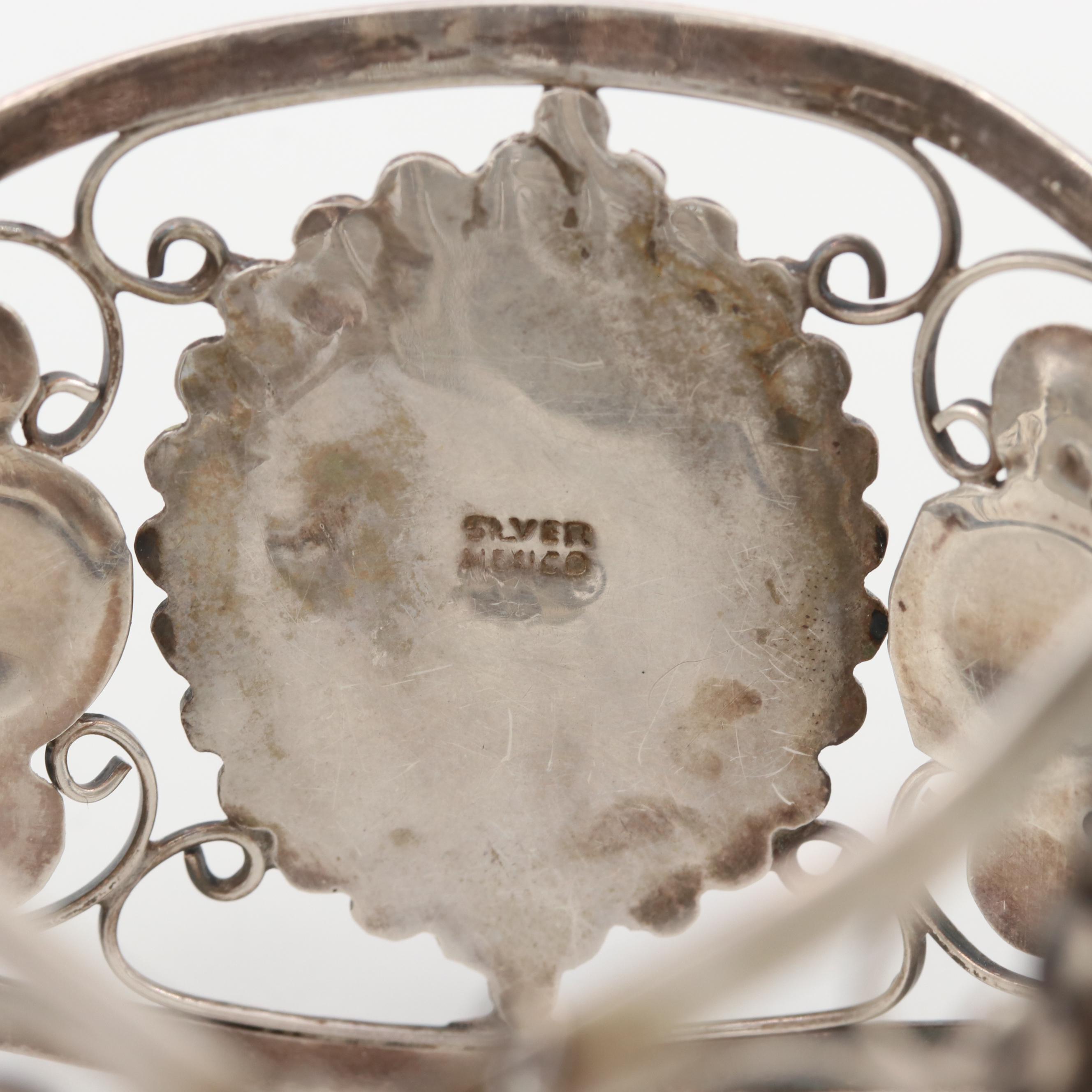 Mexican 1930s Sterling Silver Amethyst Bangle Bracelet