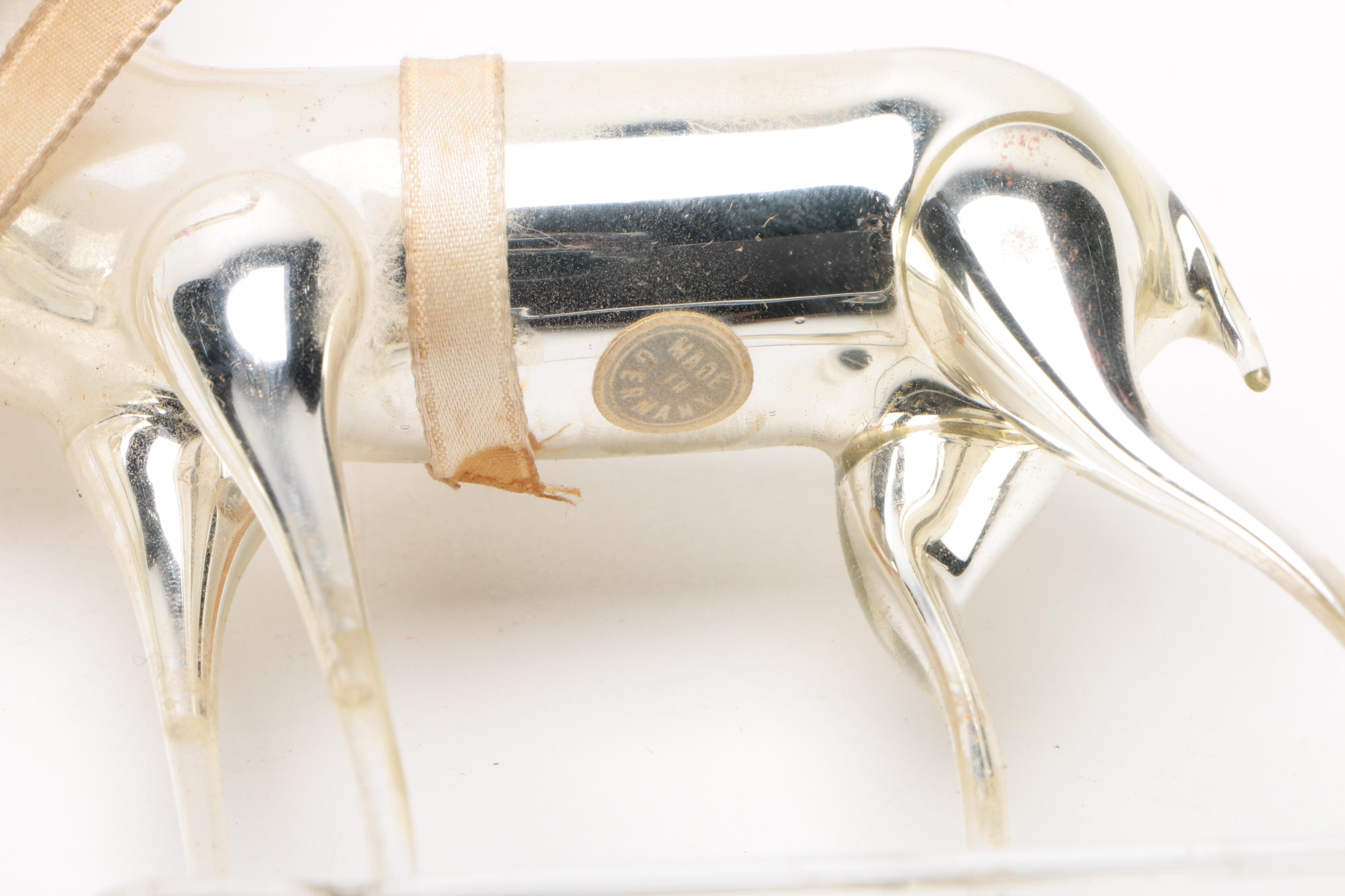 Hand-Blown Mercury Glass German Reindeer Figurines, Mid-Century