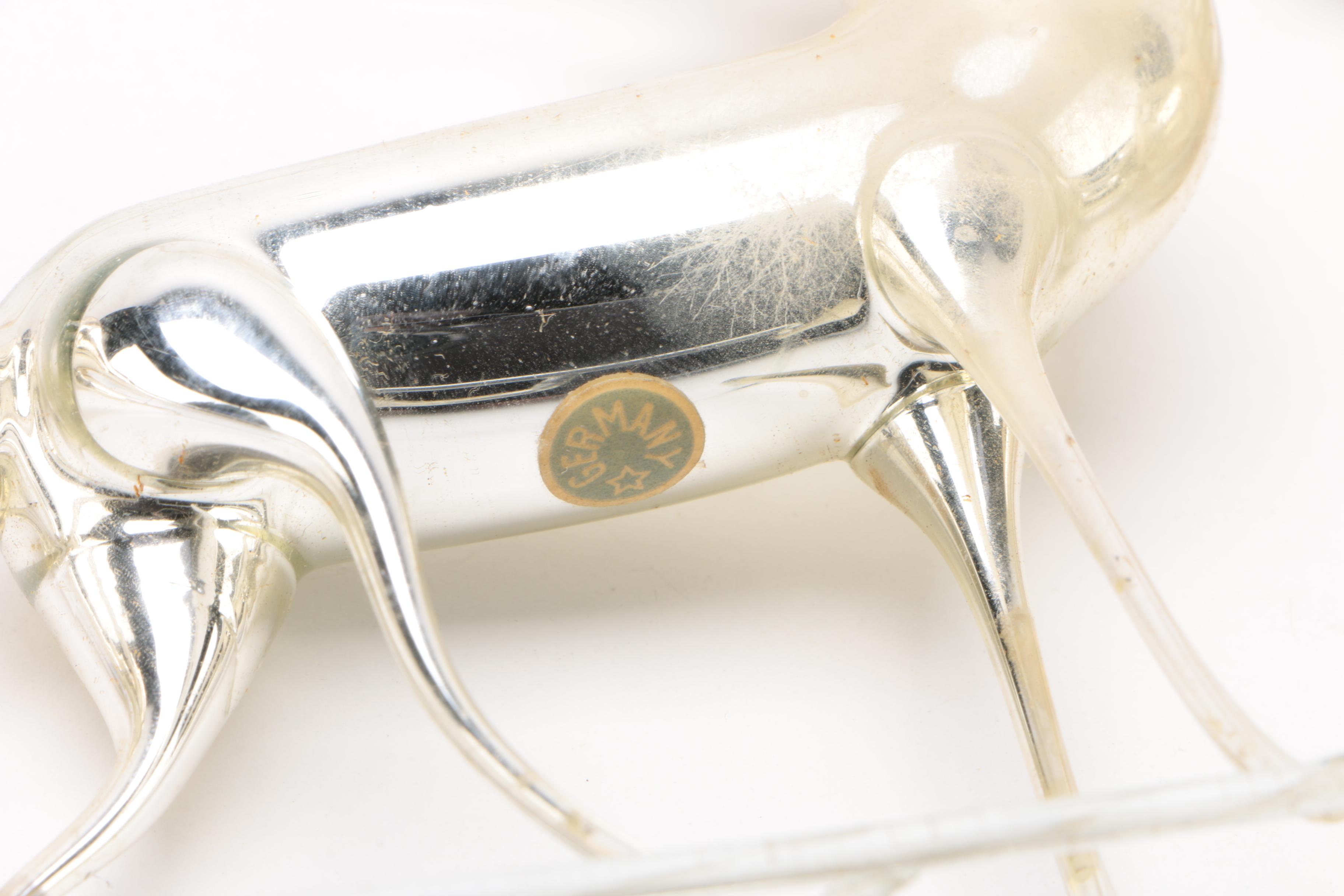 Hand-Blown Mercury Glass German Reindeer Figurines, Mid-Century