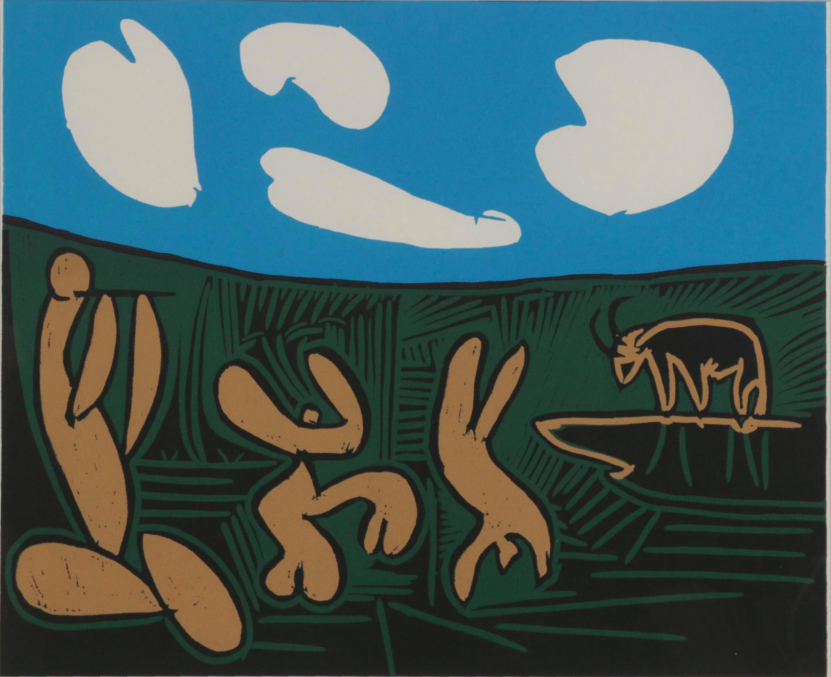 Pablo Picasso Linoleum Cut "Bacchanal with Four Clouds"