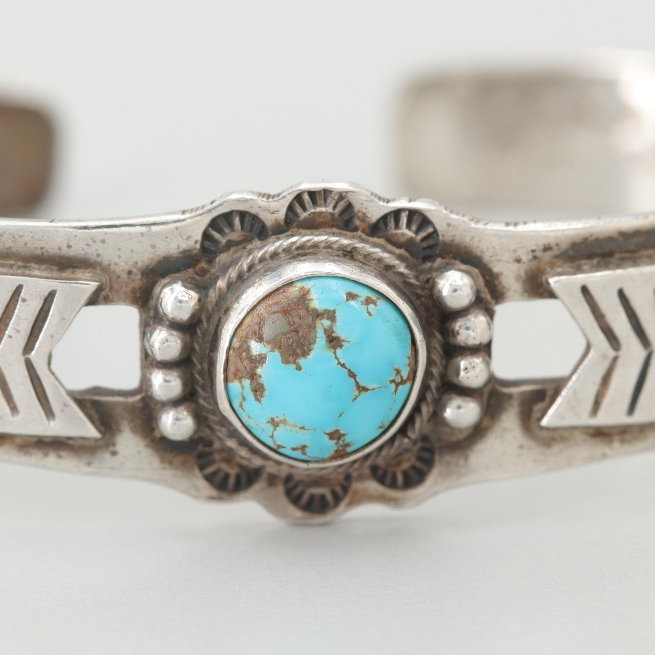 Southwestern Style Sterling Silver Turquoise Cuff Bracelet