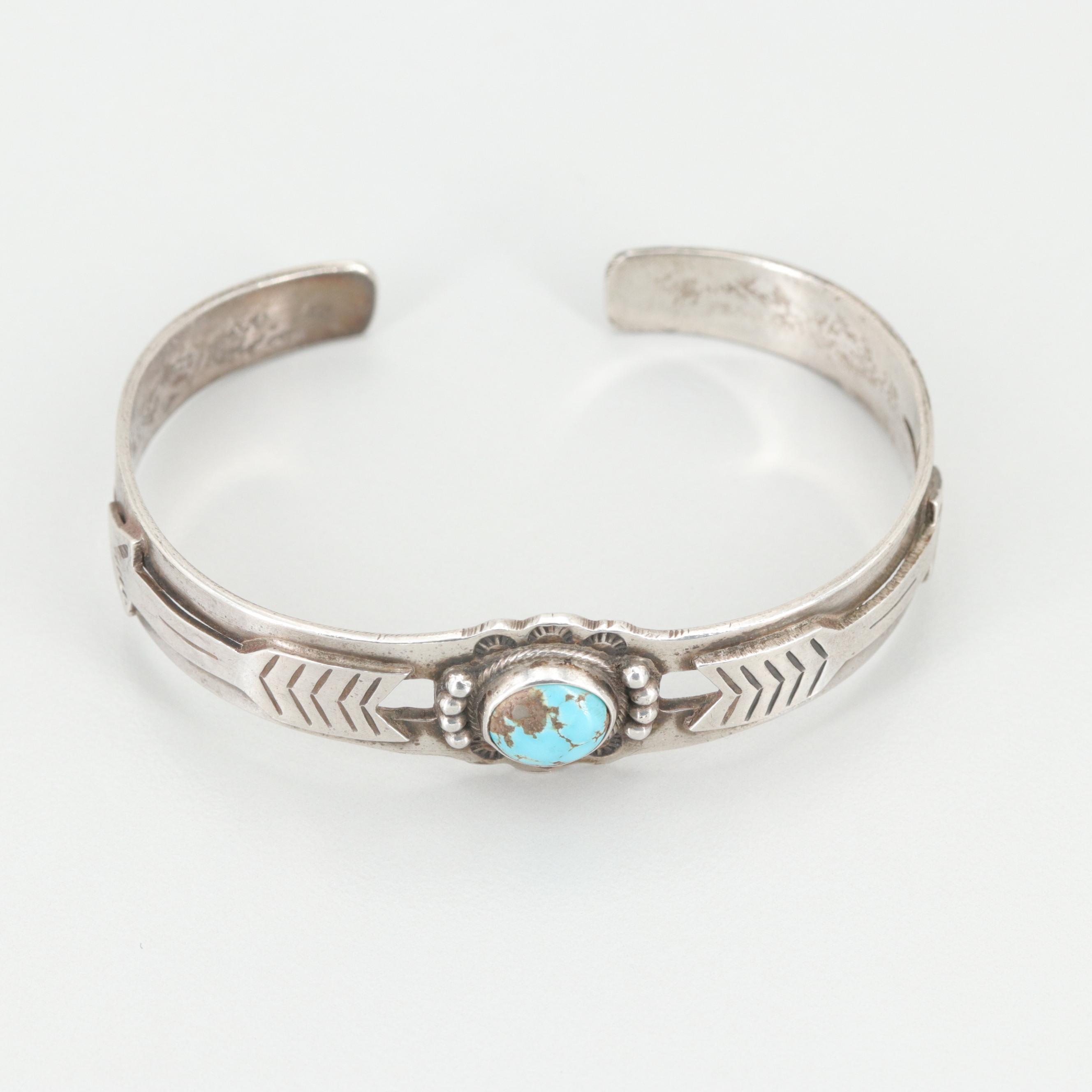 Southwestern Style Sterling Silver Turquoise Cuff Bracelet