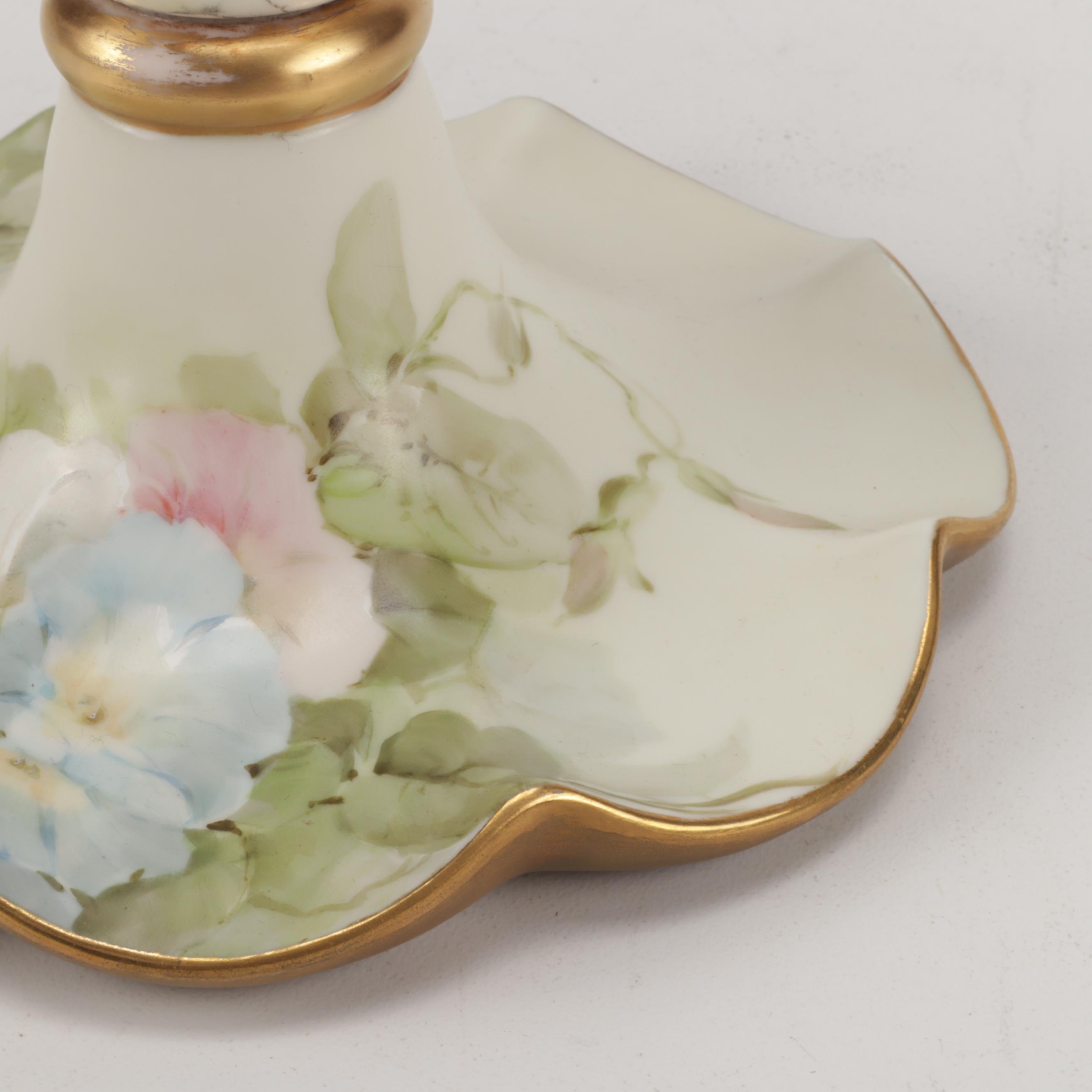 American Belleek Tall Hand-Painted Floral Trumpet Vase