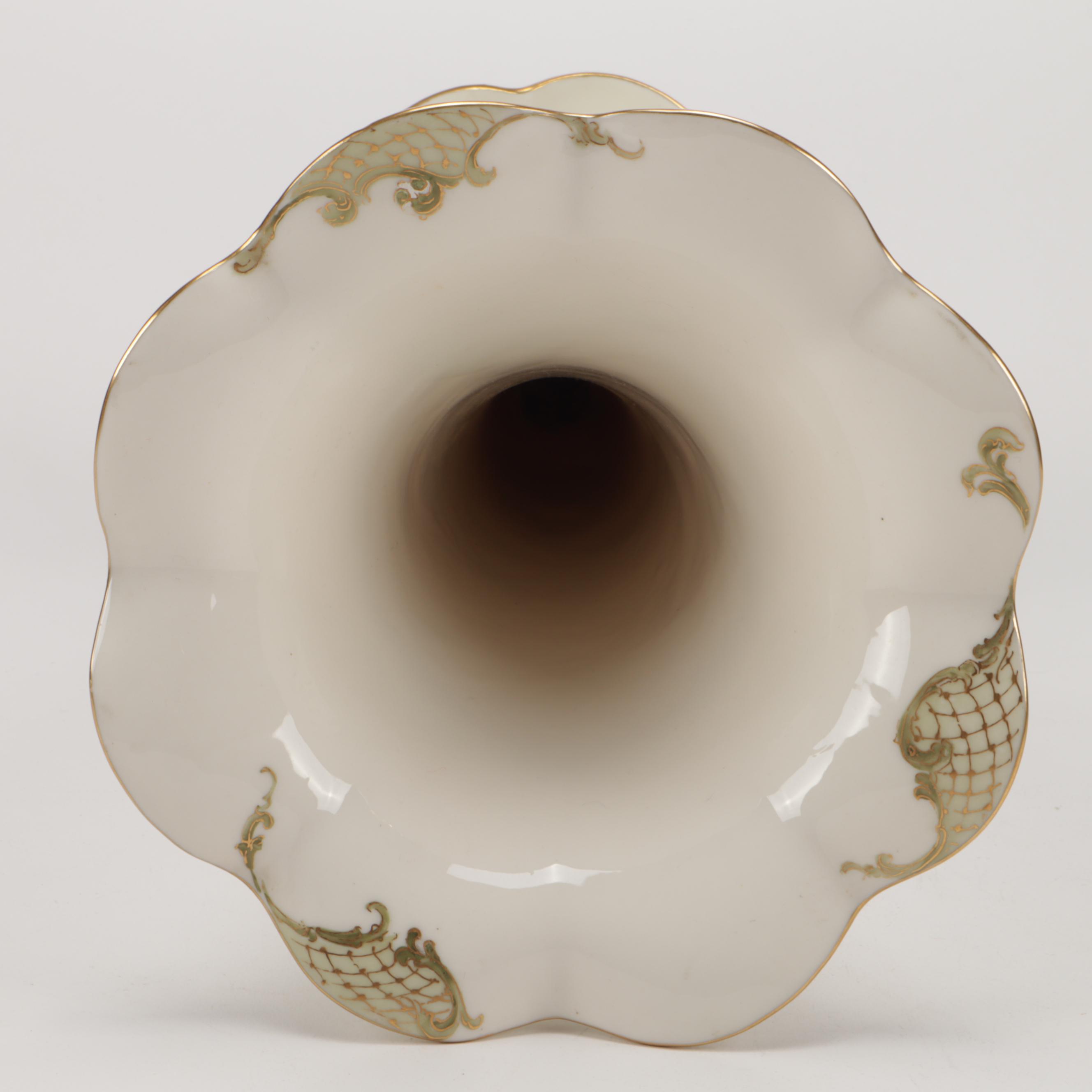 American Belleek Tall Hand-Painted Floral Trumpet Vase