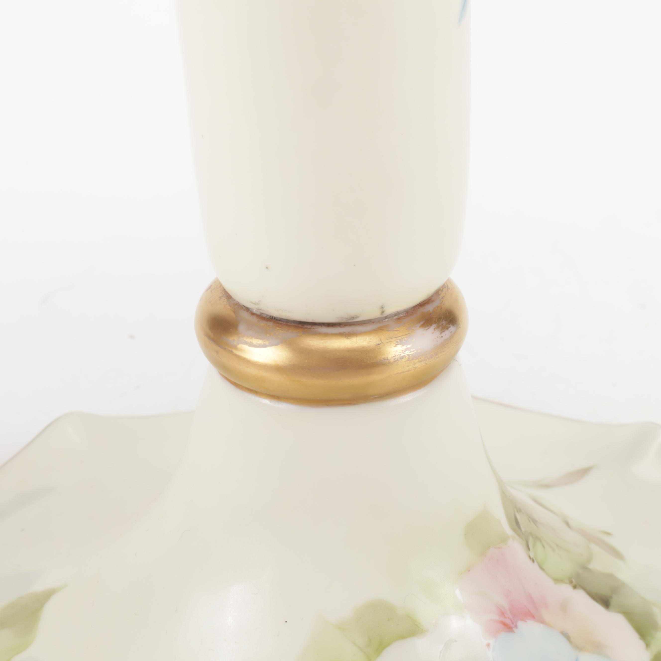 American Belleek Tall Hand-Painted Floral Trumpet Vase