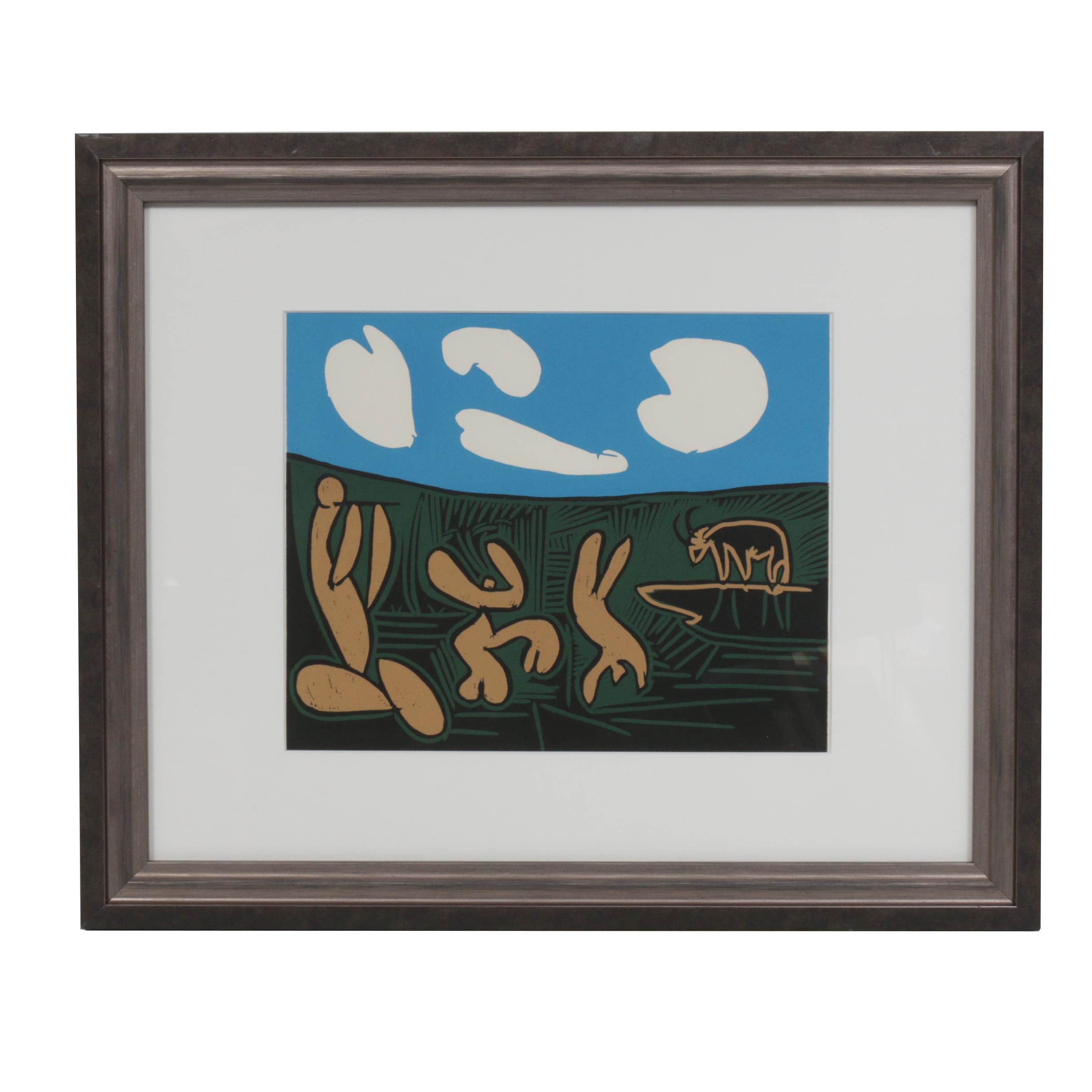 Pablo Picasso Linoleum Cut "Bacchanal with Four Clouds"