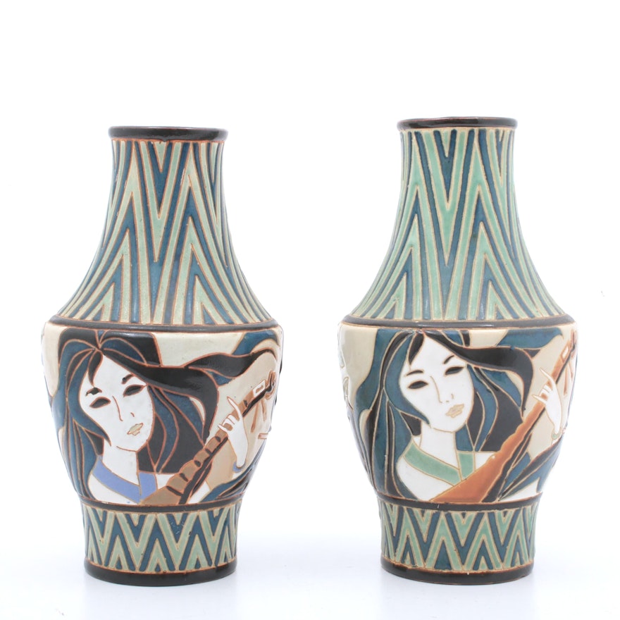 Japanese Deco Style Hand Glazed Vases