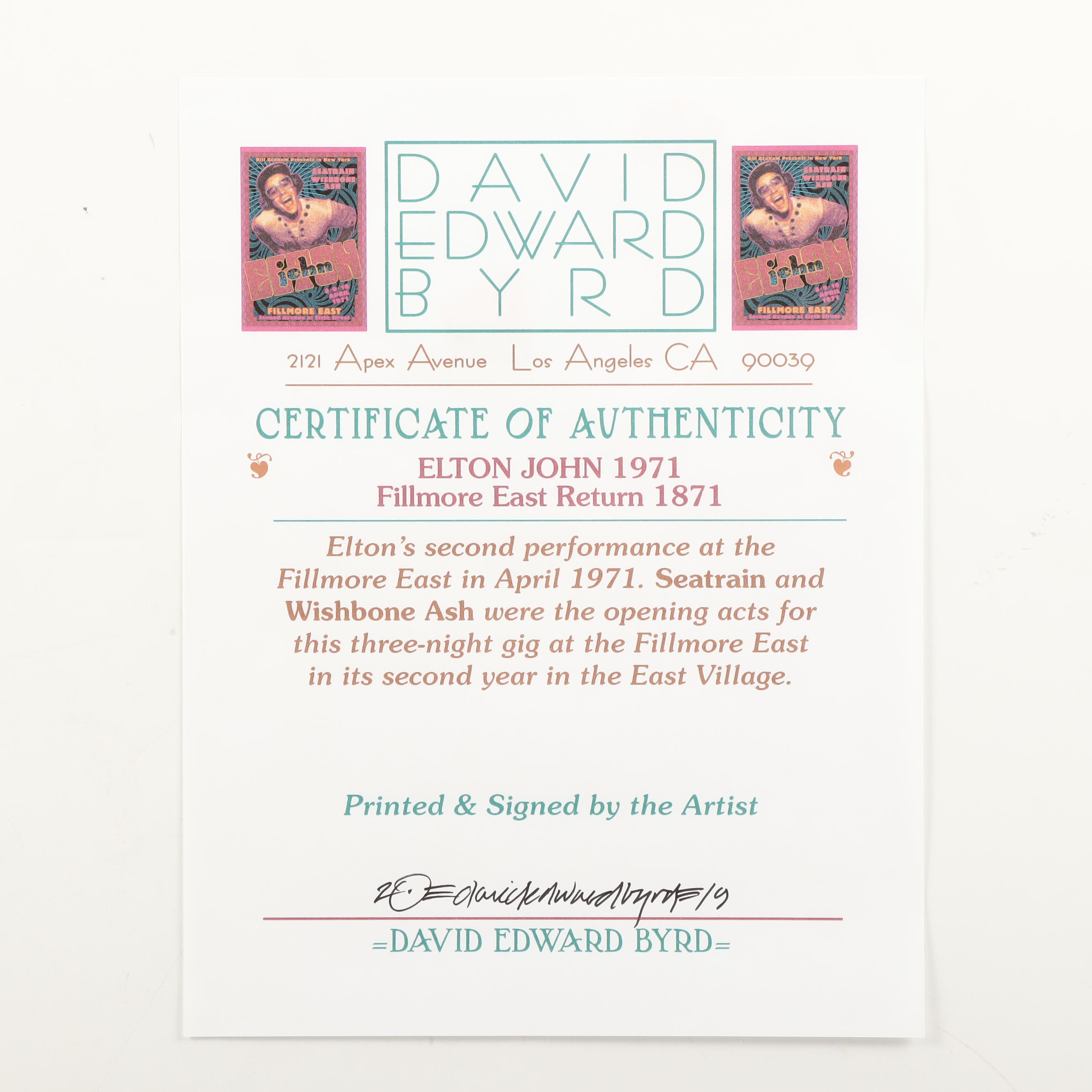 David Edward Byrd Giclee Print of Elton John Concert Poster