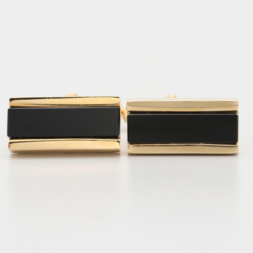 Christian Dior Gold Toned Black Onyx Cufflinks
