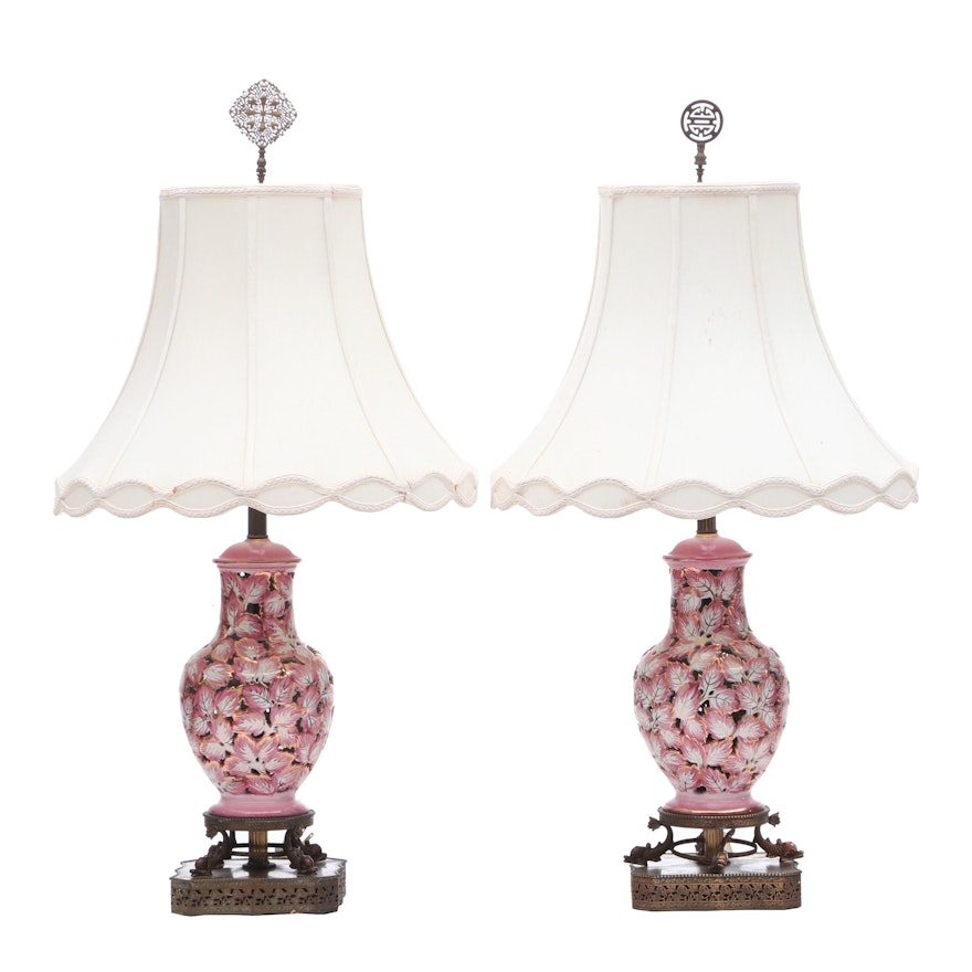 Asian Inspired Parcel-Gilt Porcelain Table Lamps