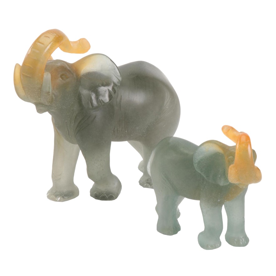 Daum Pâte de Verre Elephant Figurines