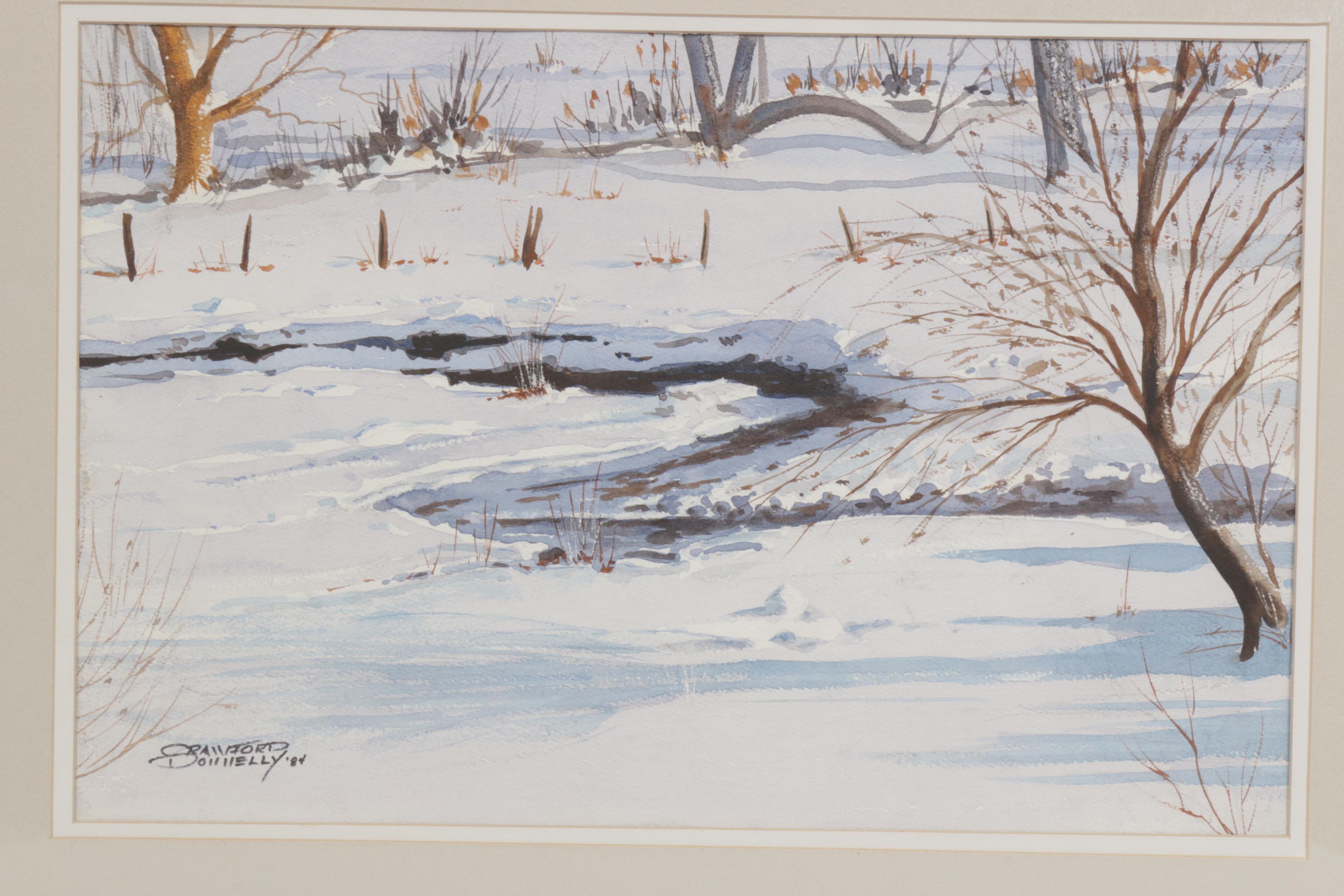 Crawford Donnelly Winter Landscape Watercolor Painting