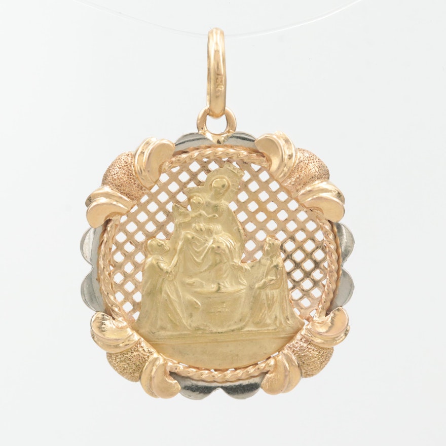 18K Yellow, White, and Rose Gold Religious Pendant