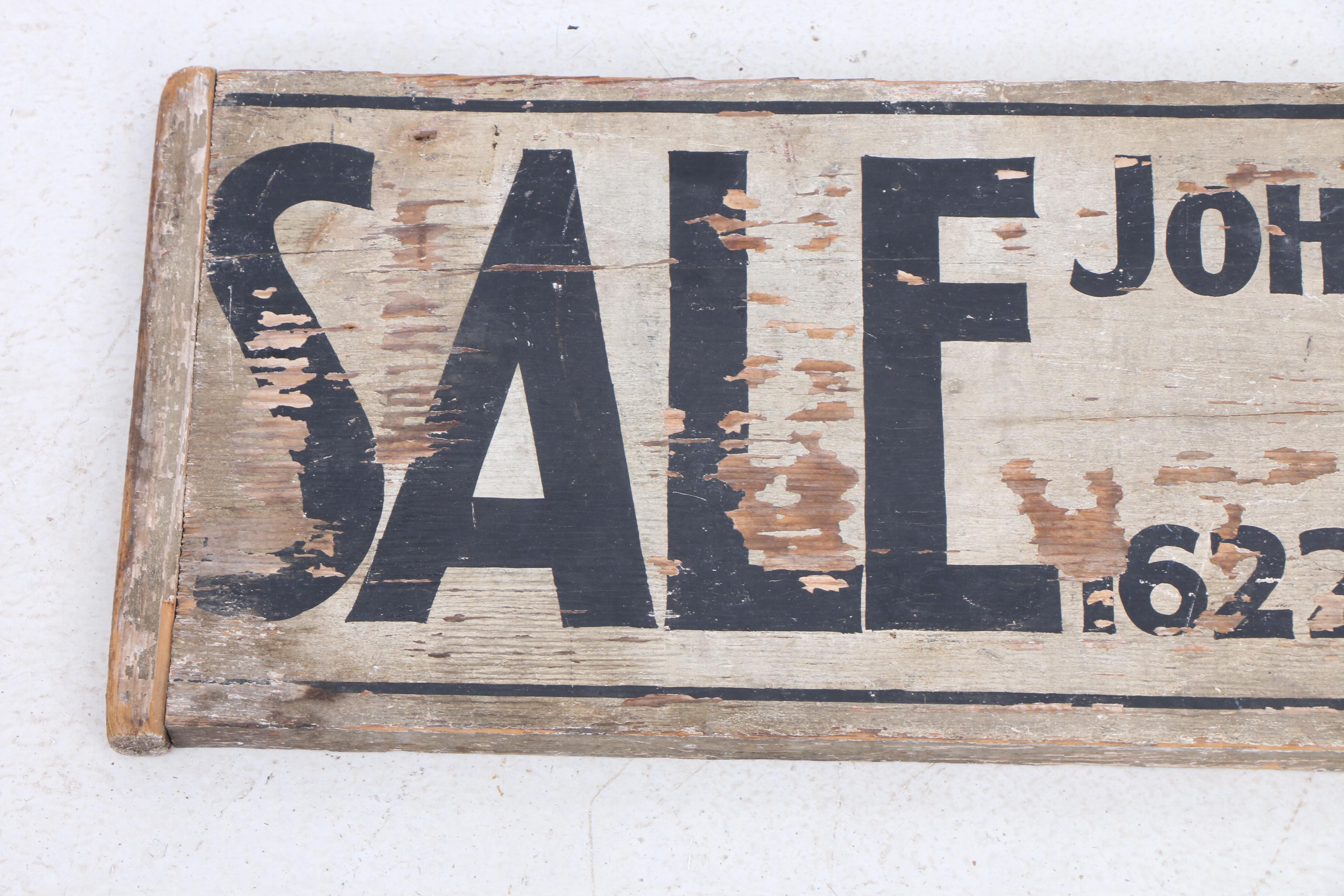 John G. Keck & Co. Sale Sign with Wooden Yard Sticks, Mid-Century
