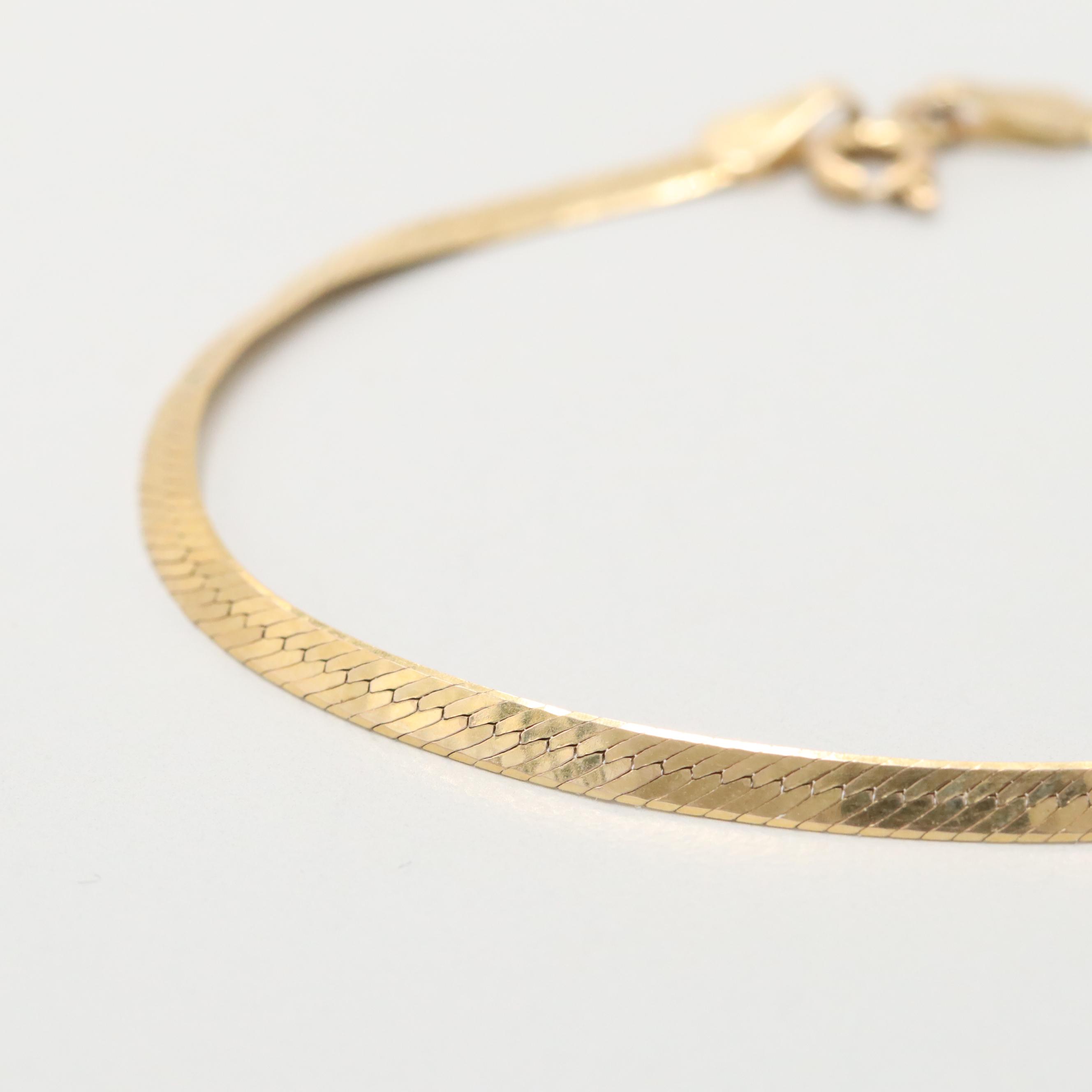 14K Yellow Gold Herringbone Chain Bracelet