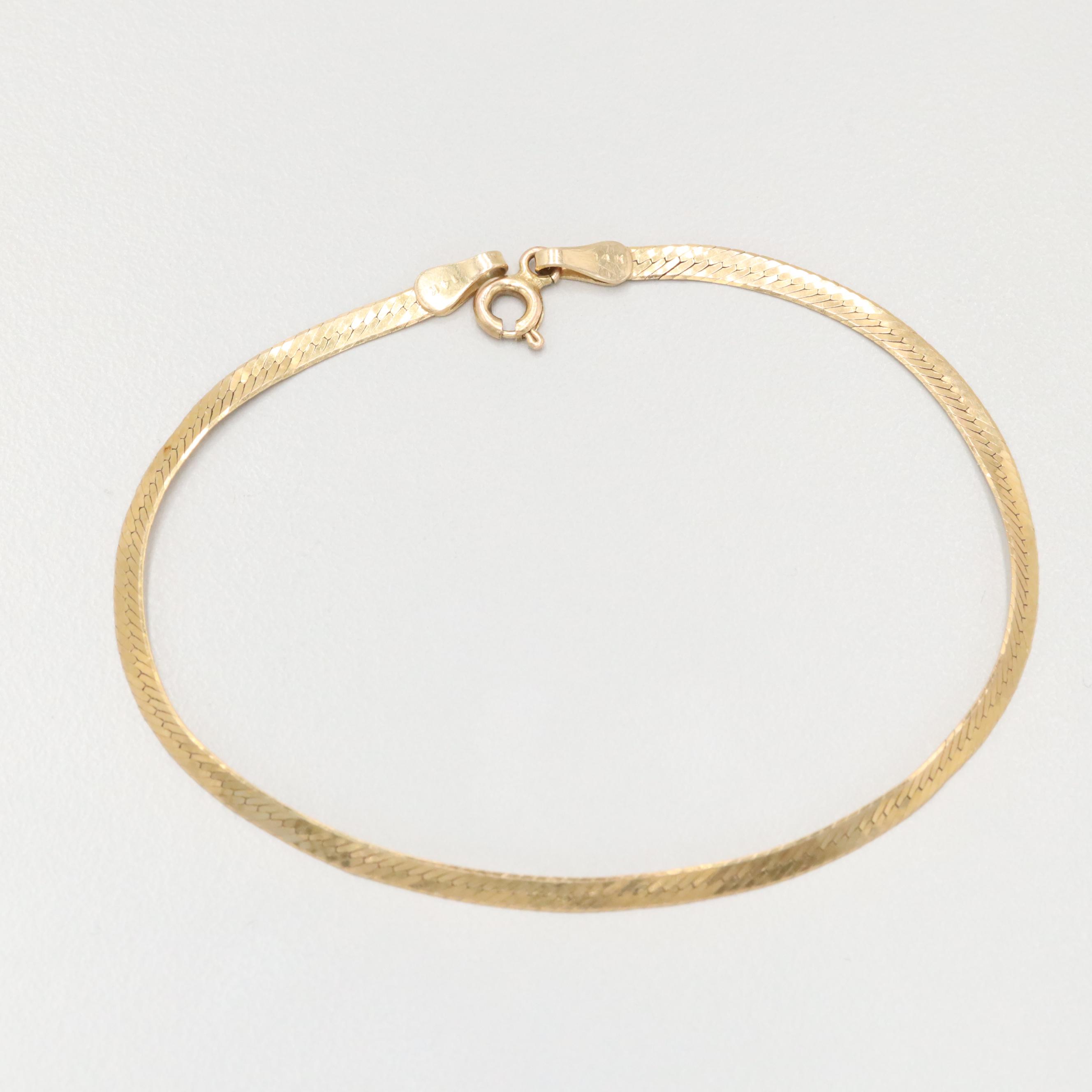 14K Yellow Gold Herringbone Chain Bracelet