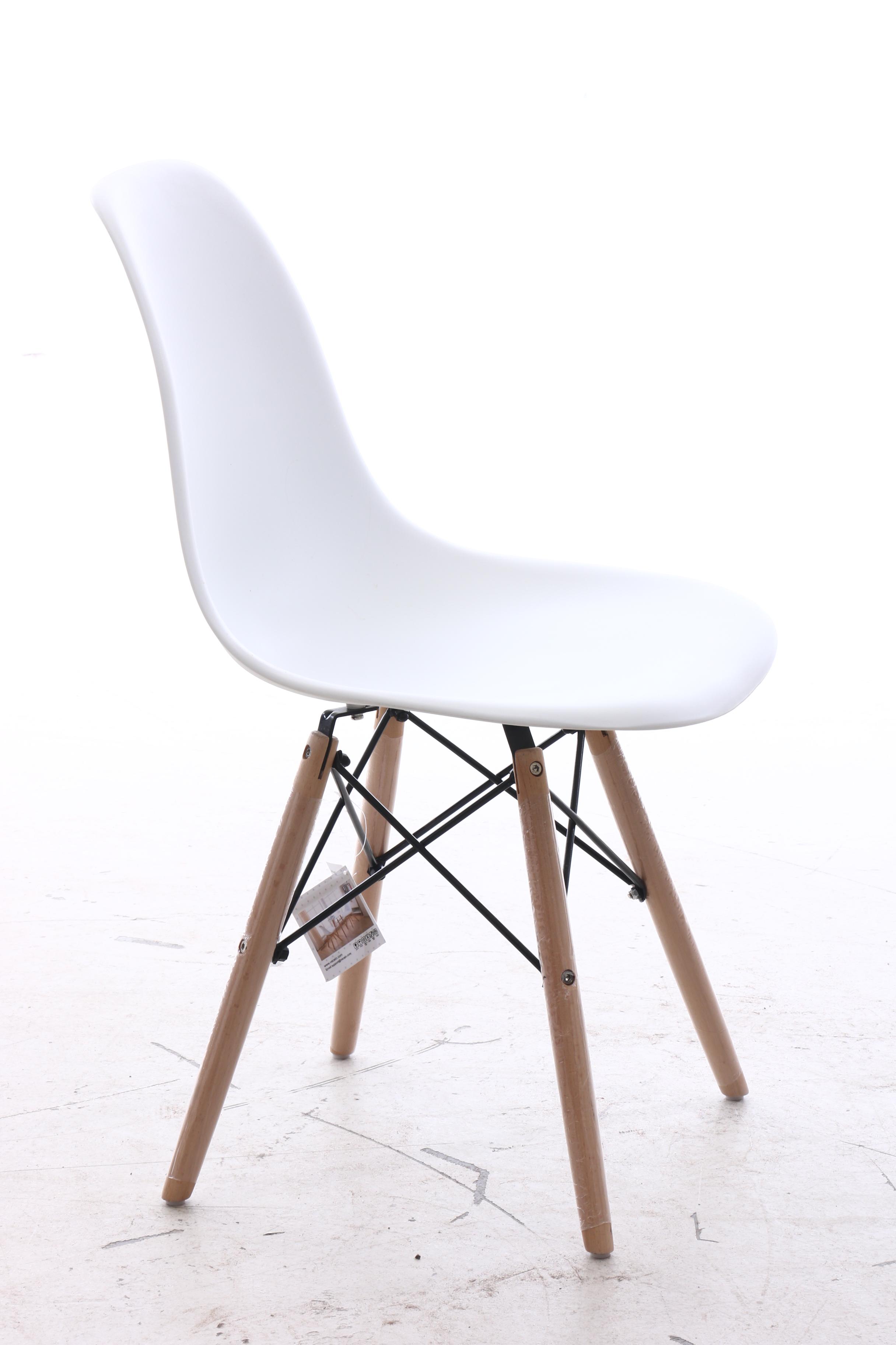 Vecelo, Modernist Style White Molded Plastic and Natural Wood Dining Side Chairs