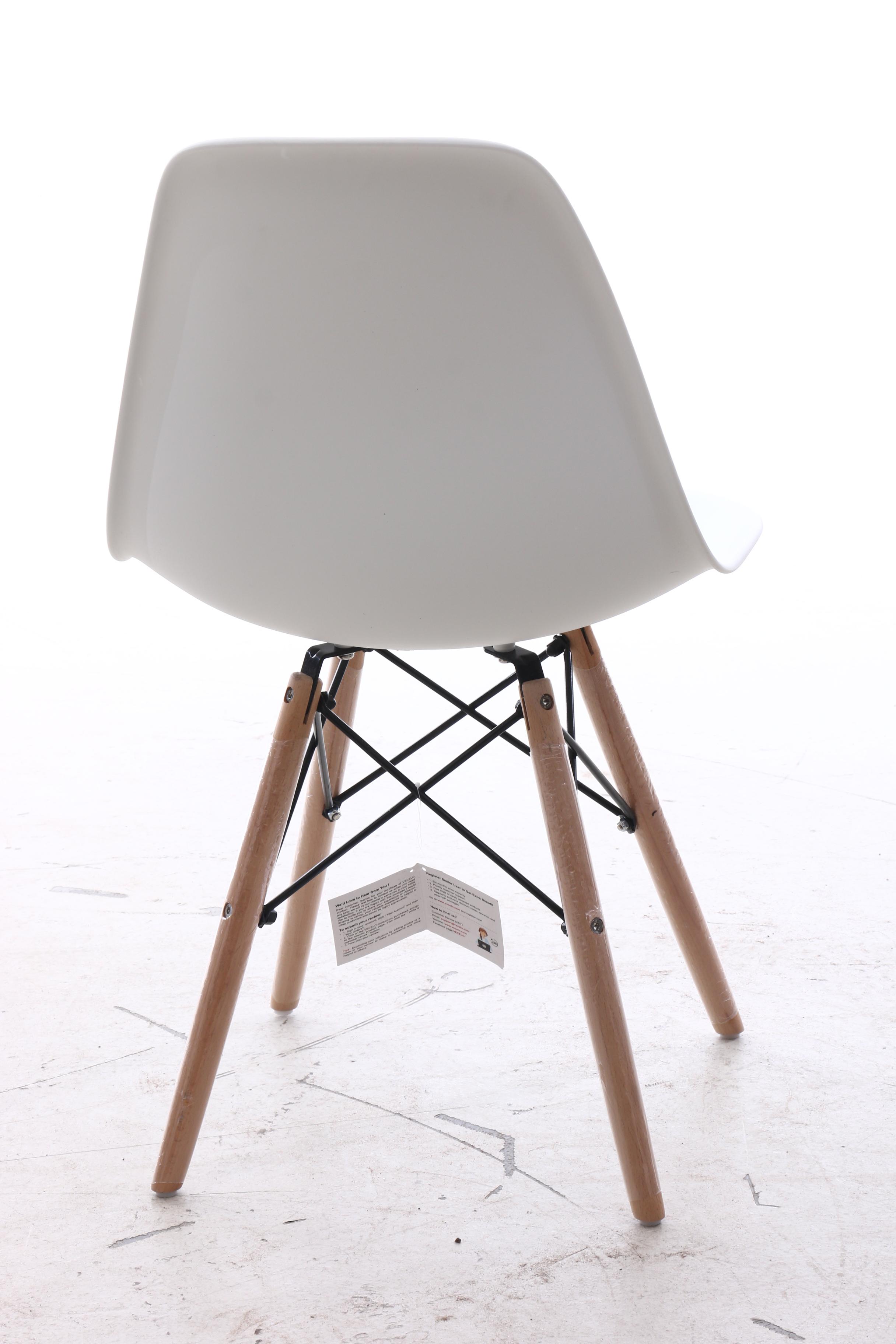 Vecelo, Modernist Style White Molded Plastic and Natural Wood Dining Side Chairs