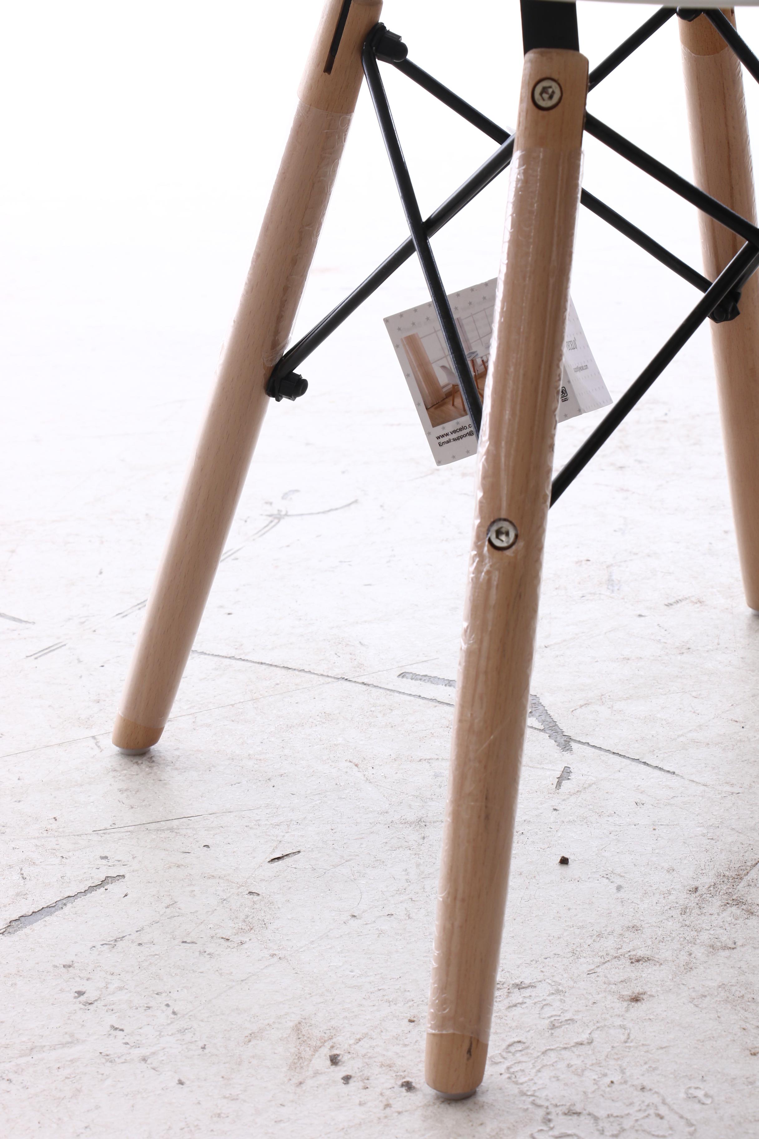 Vecelo, Modernist Style White Molded Plastic and Natural Wood Dining Side Chairs