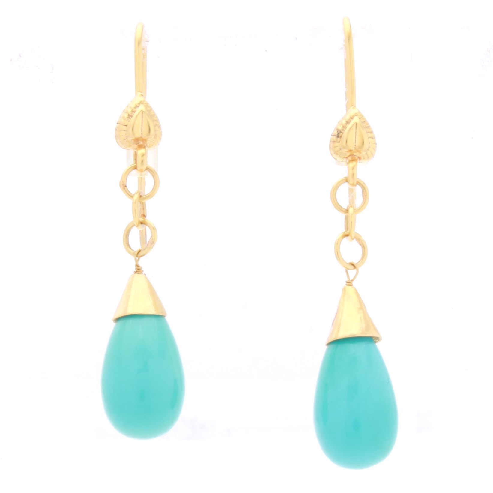 18K Yellow Gold and Turquoise Earrings
