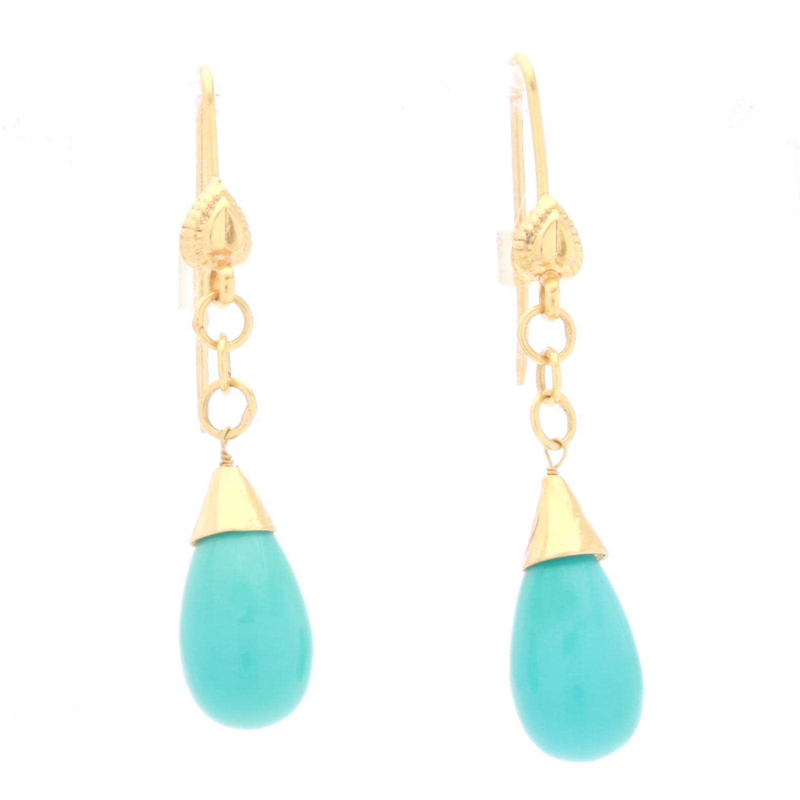 18K Yellow Gold and Turquoise Earrings