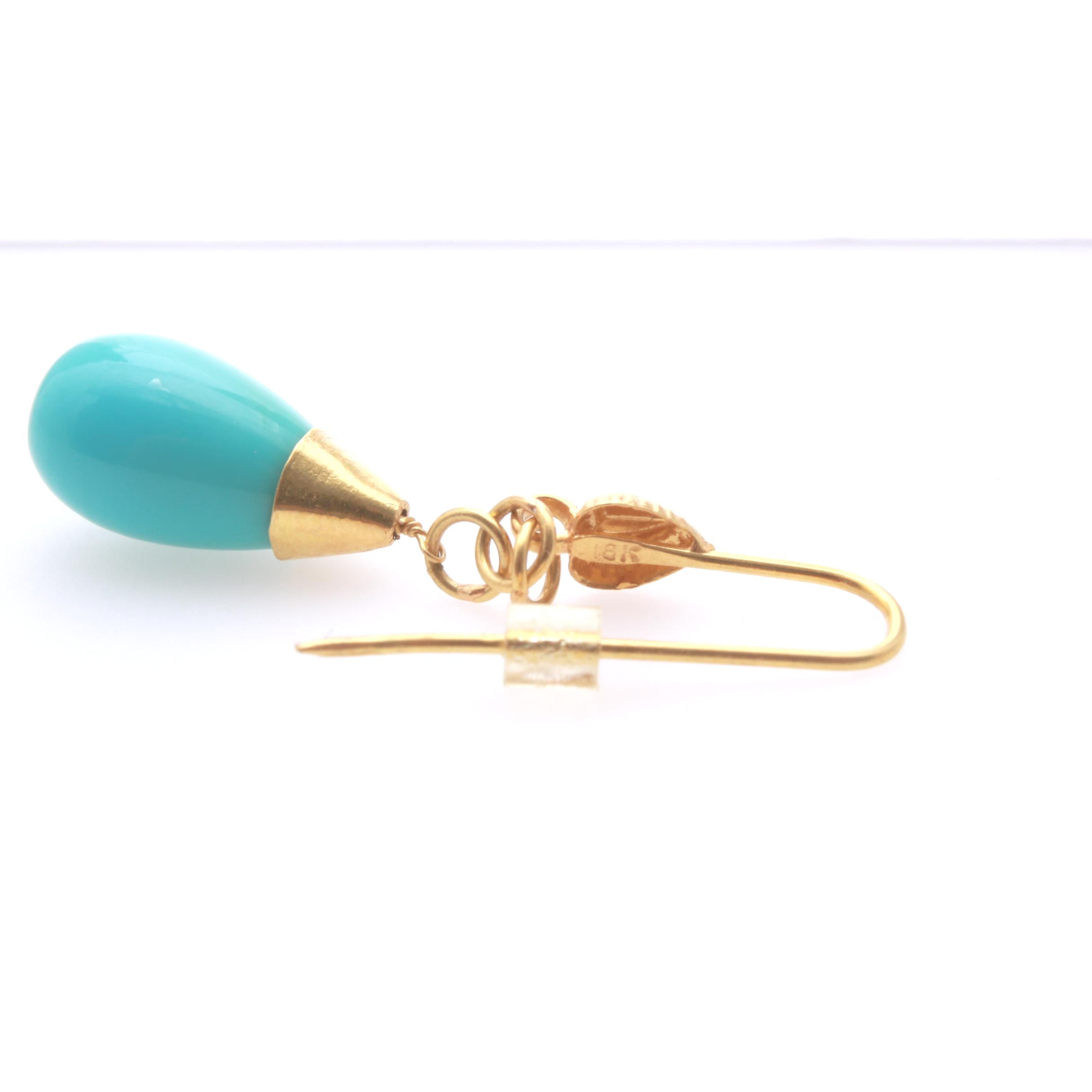 18K Yellow Gold and Turquoise Earrings